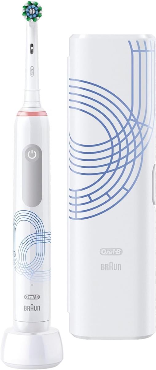 Oral-B Pro Series 3 Elektrische Zahnbürste/Electric Toothbrush, 1 Aufsteckbürste, 3 Putzmodi und visuelle 360° Andruckkontrolle für Zahnpflege, Reiseetui, Special Edition, Designed by Braun, white