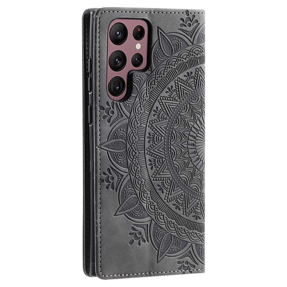 Hülle für Samsung Galaxy S25 Ultra Handyhülle Flip Case Cover Tasche Mandala Grau
