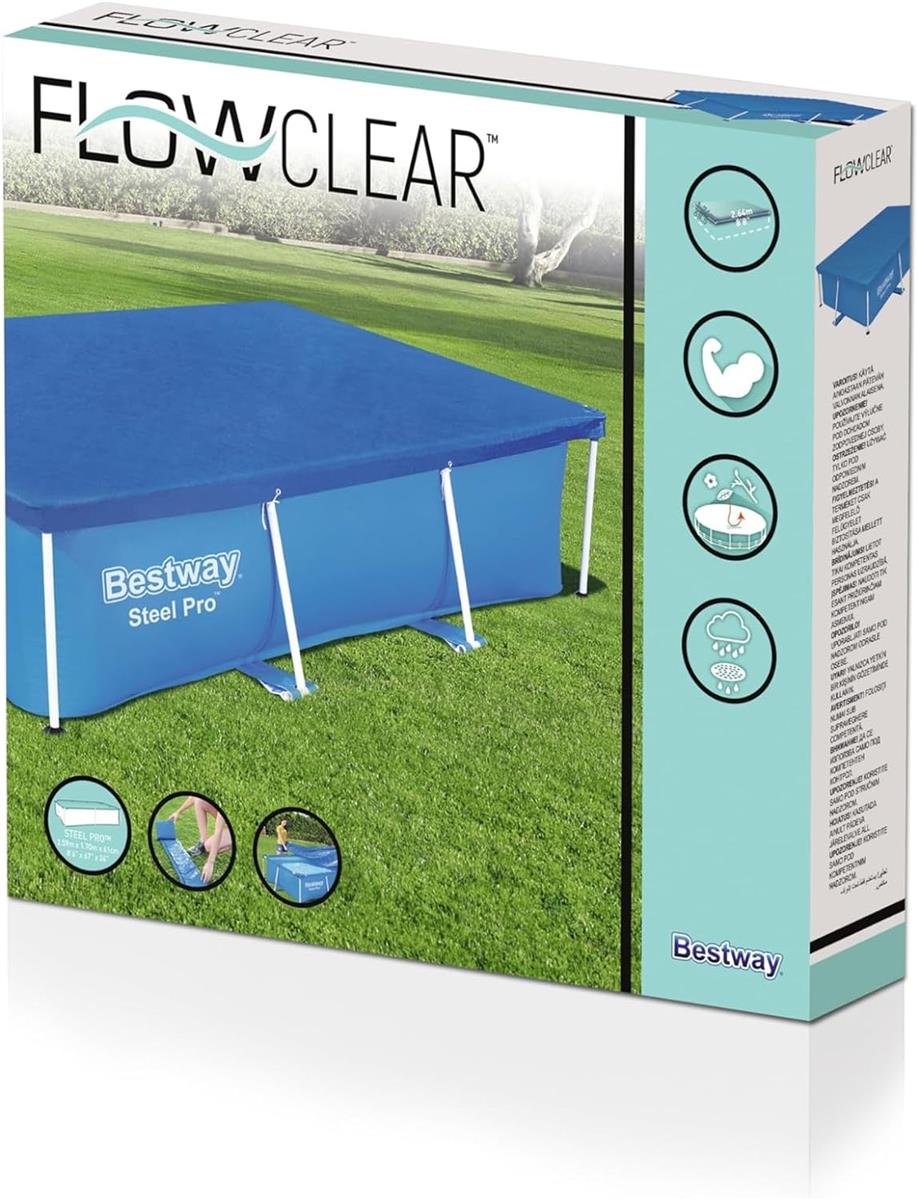 Bestway Flowclear PE-Abdeckplane 264 x 174 cm, für eckige 259 x 170 cm Steel Pro Pools, blau