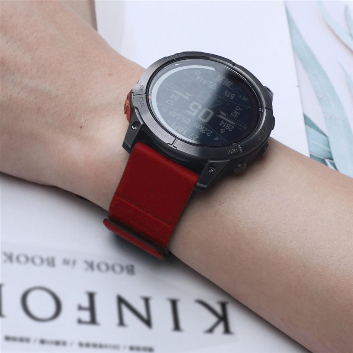 Armband für Garmin Fenix 5/5X/6X/7X Silikon Ersatzband magnetisch Schwarz-Rot