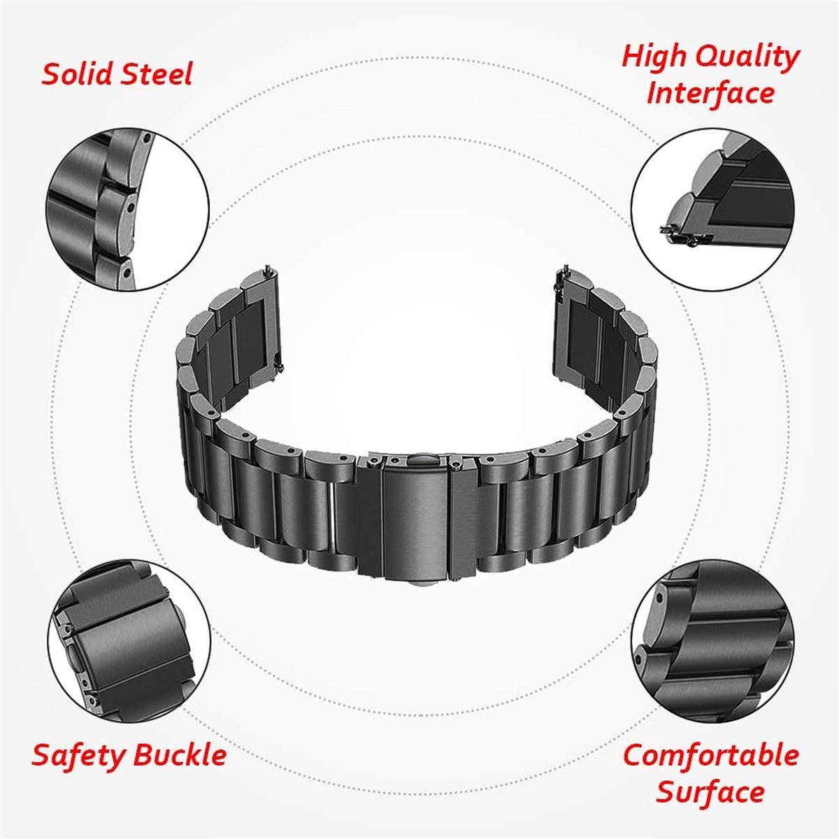 Gliederarmband für Samsung Galaxy Watch 3 45mm/Galaxy Watch 46mm Metall Armband Schwarz