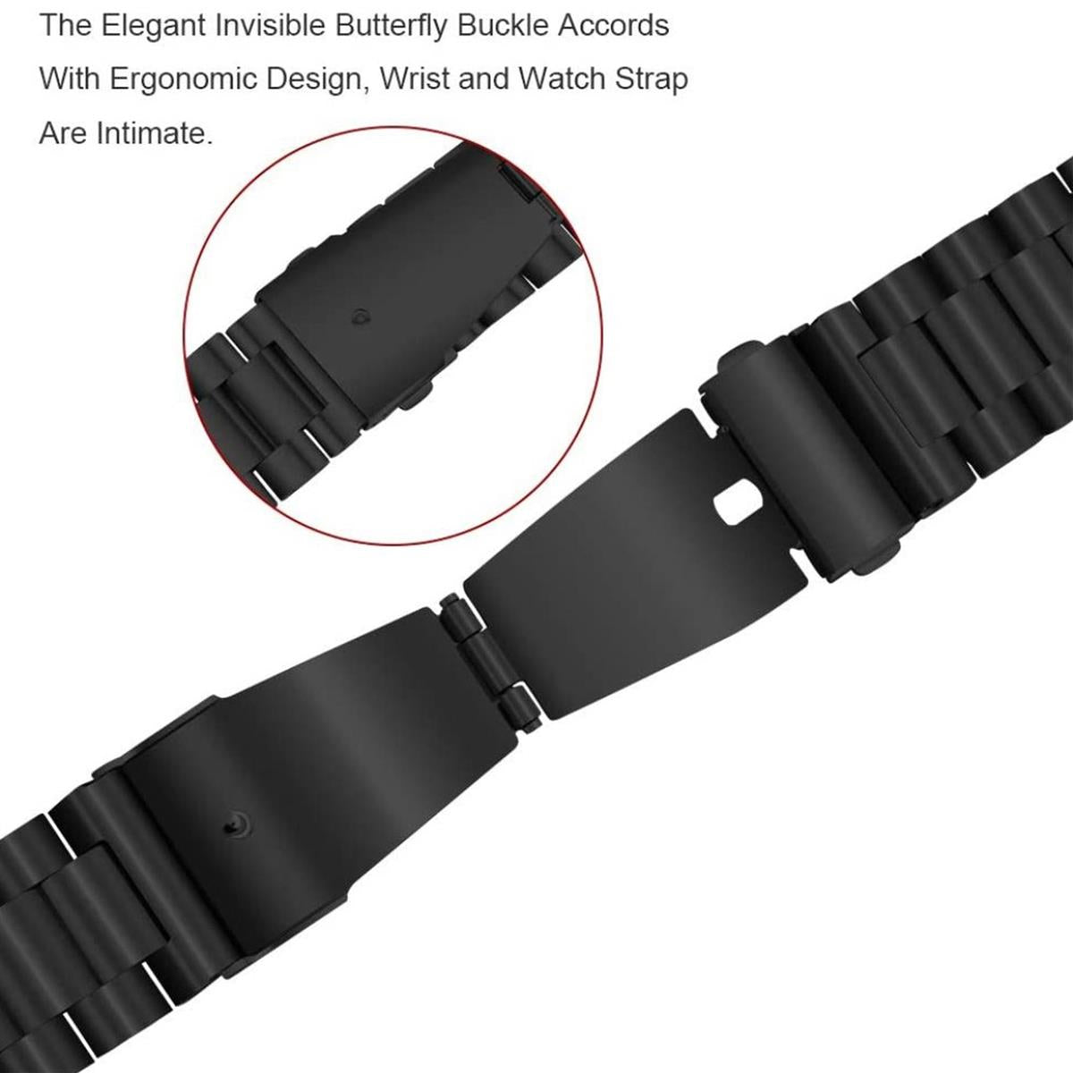 Gliederarmband für Samsung Galaxy Watch 3 45mm/Galaxy Watch 46mm Metall Armband Schwarz