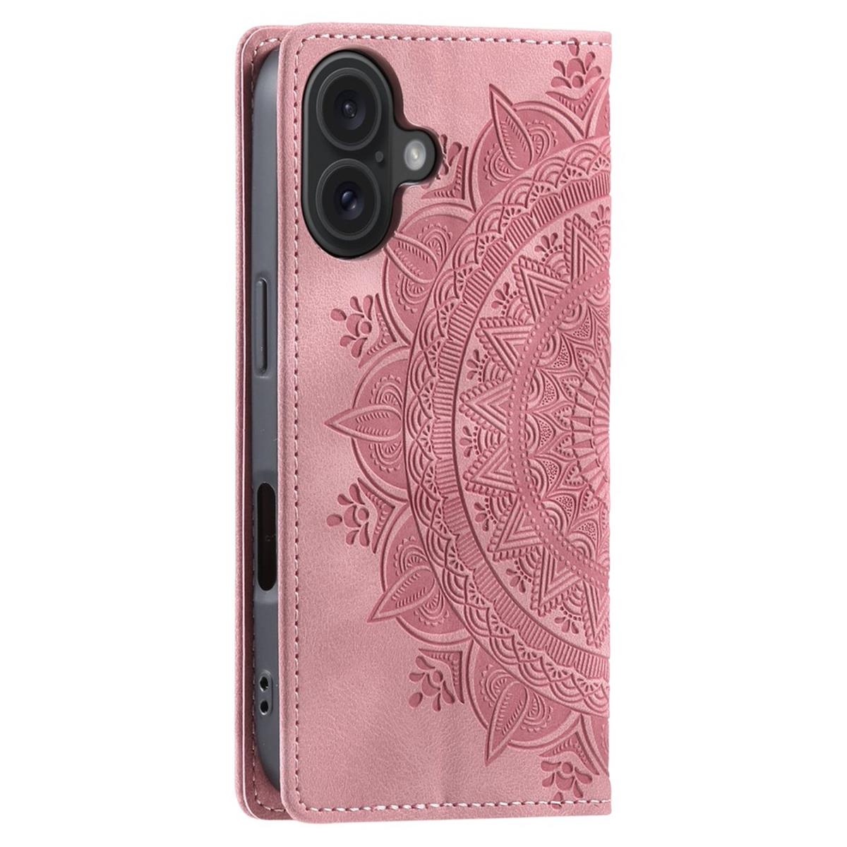 Hülle für Apple iPhone 16 Handyhülle Flip Case Cover Tasche Etui Mandala Rose
