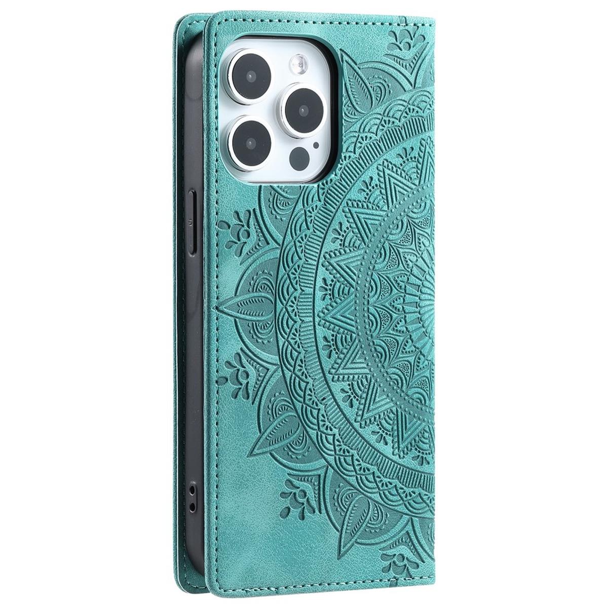 Hülle für Apple iPhone 16 Pro Max Handyhülle Flip Case Cover Tasche Mandala Grün