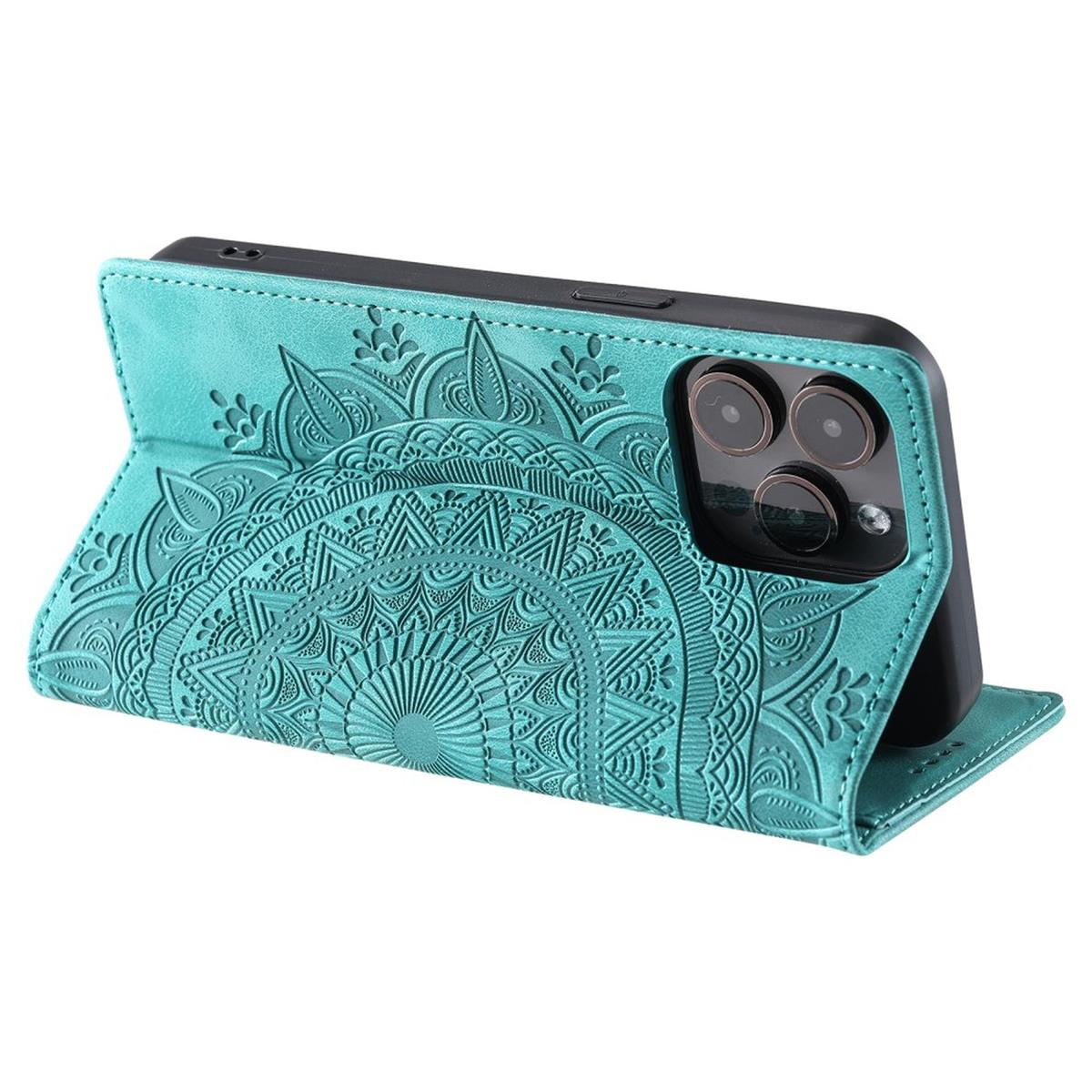 Hülle für Apple iPhone 16 Pro Max Handyhülle Flip Case Cover Tasche Mandala Grün