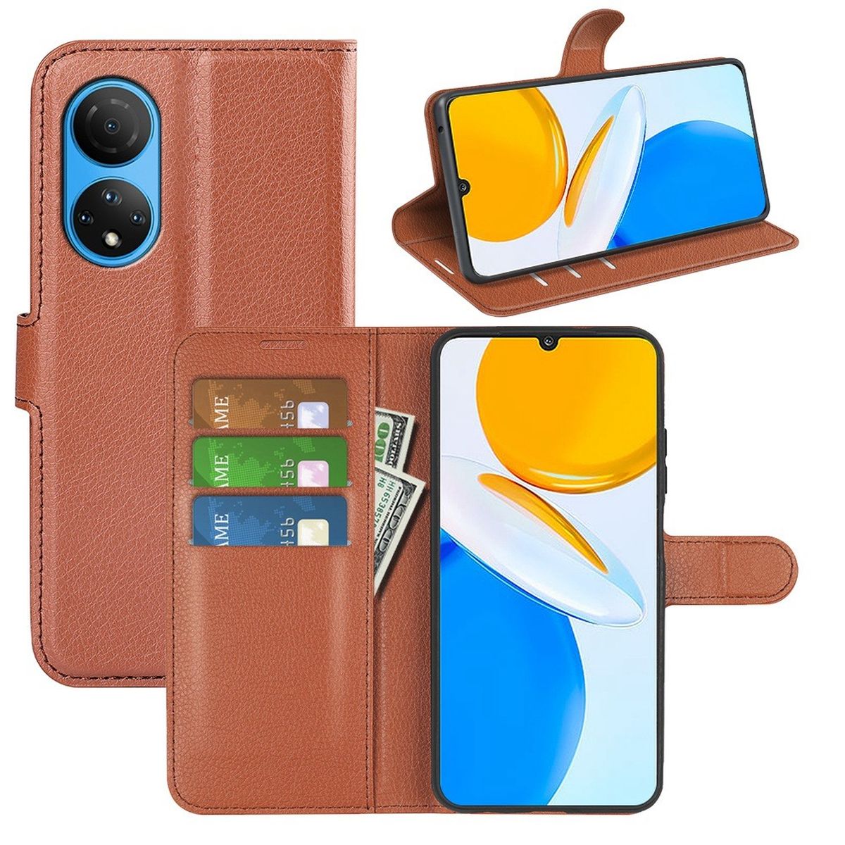Hülle für Honor X7 Handyhülle Flip Case Schutzhülle Cover Tasche Handy Braun