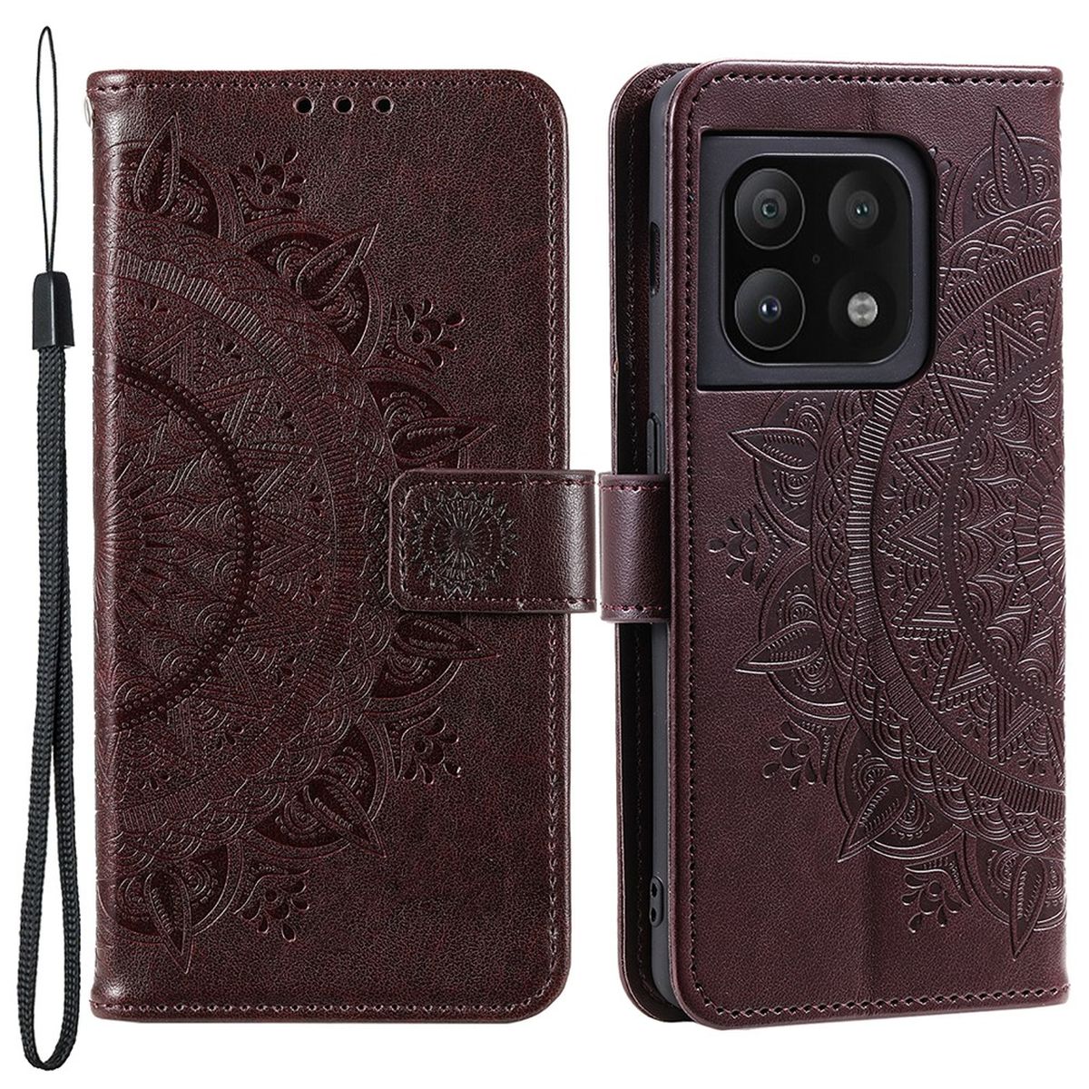Hülle für OnePlus 10 Pro 5G Handyhülle Flip Case Cover Etui Mandala Braun