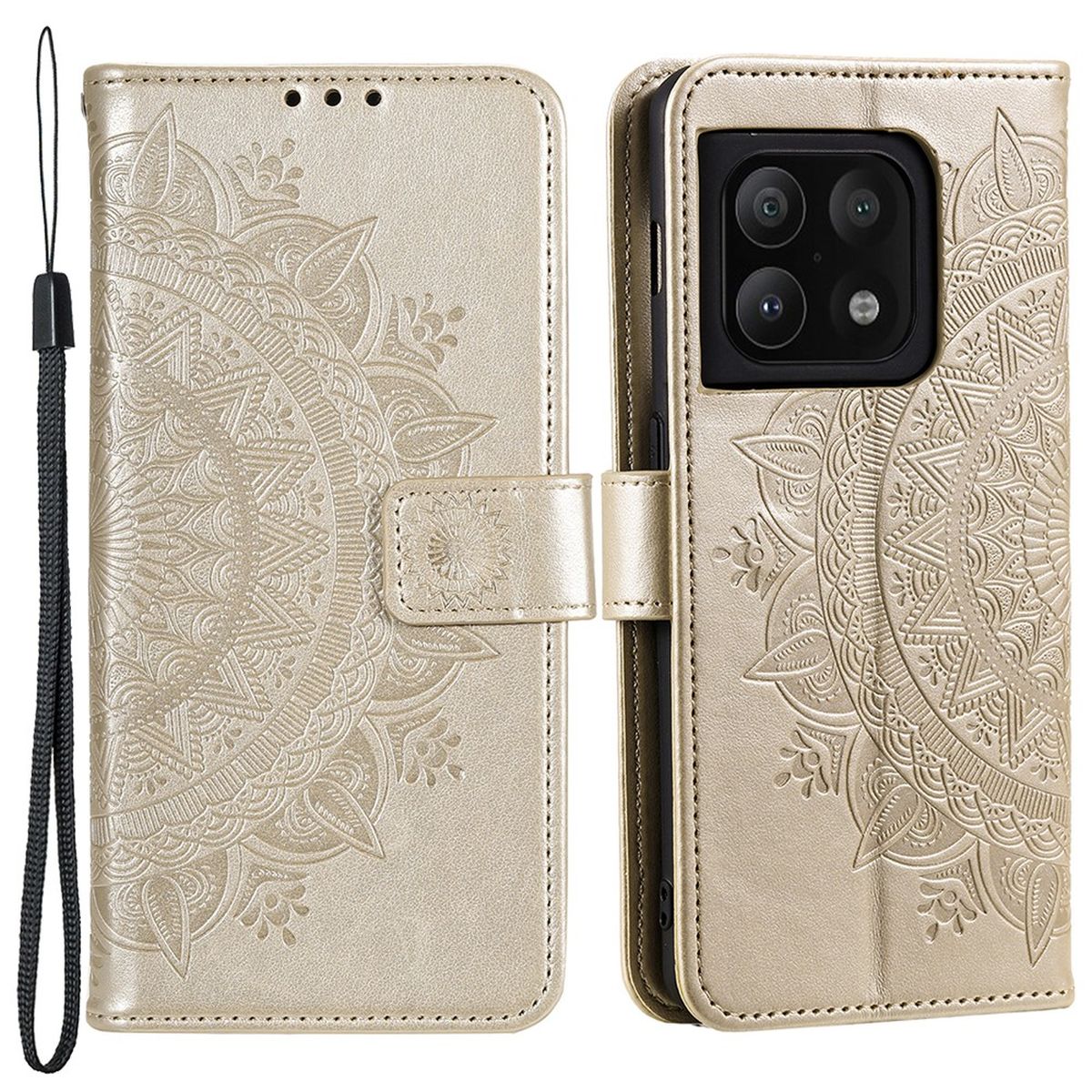 Hülle für OnePlus 10 Pro 5G Handyhülle Flip Case Cover Etui Mandala Gold