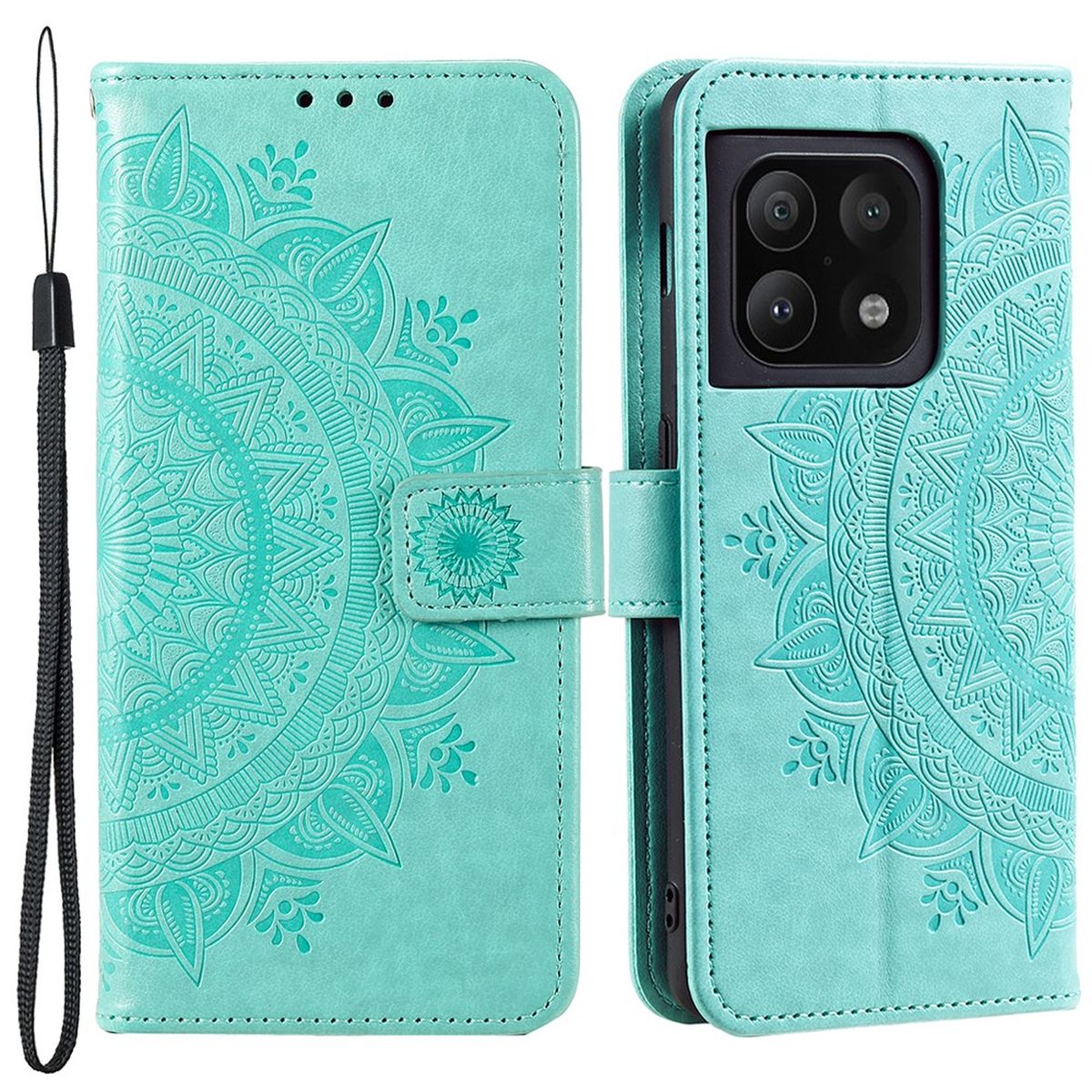 Hülle für OnePlus 10 Pro 5G Handyhülle Flip Case Cover Etui Mandala Grün