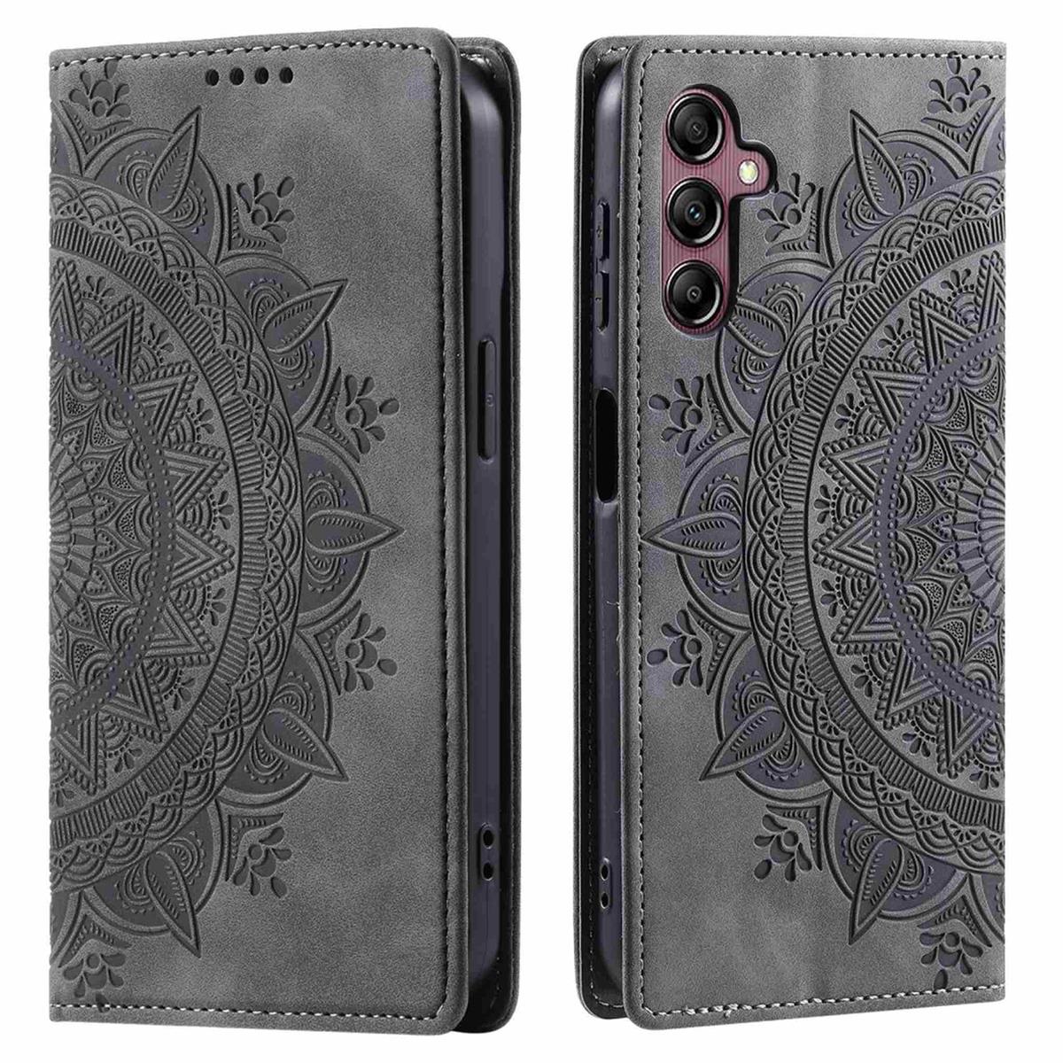 Hülle für Samsung Galaxy S25 Handyhülle Flip Case Cover Tasche Etui Mandala Grau
