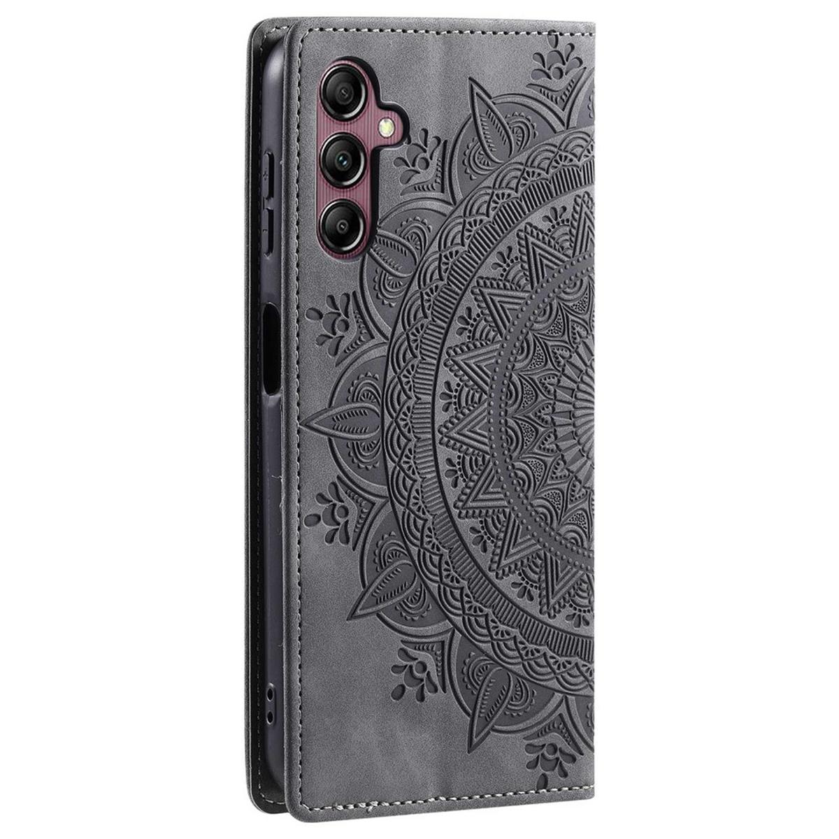 Hülle für Samsung Galaxy S25 Handyhülle Flip Case Cover Tasche Etui Mandala Grau