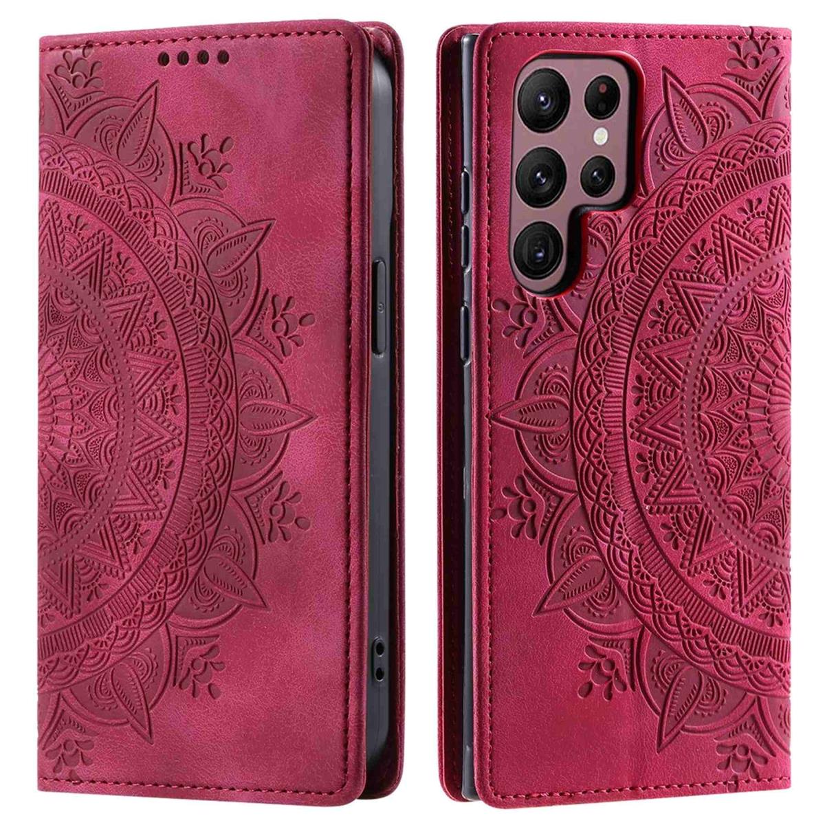 Hülle für Samsung Galaxy S25 Ultra Handyhülle Flip Case Cover Tasche Mandala Rot