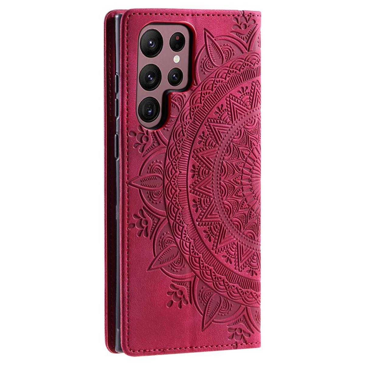 Hülle für Samsung Galaxy S25 Ultra Handyhülle Flip Case Cover Tasche Mandala Rot