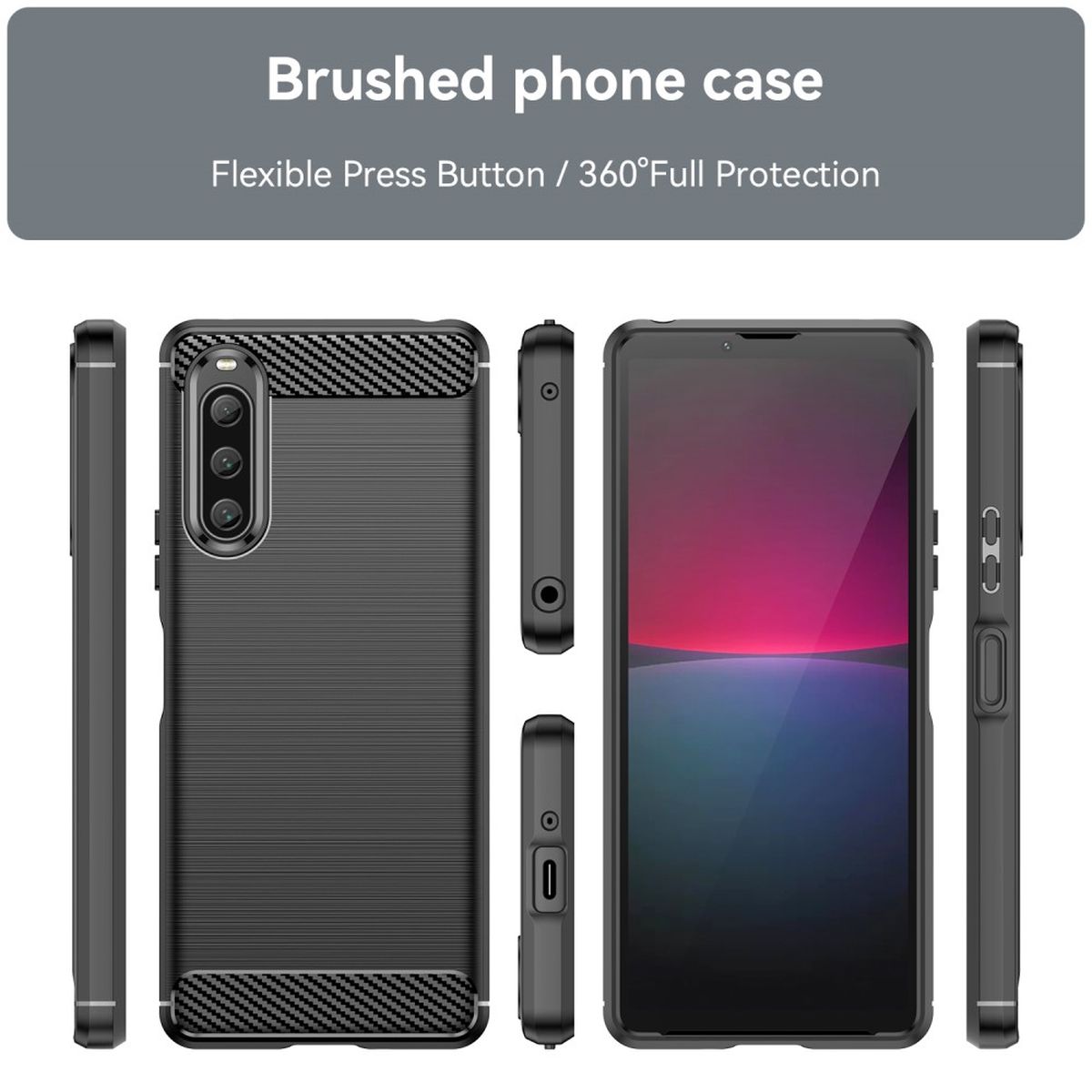 Hülle für Sony Xperia 10 V Handyhülle Silikon Case Cover Bumper Carbonfarben
