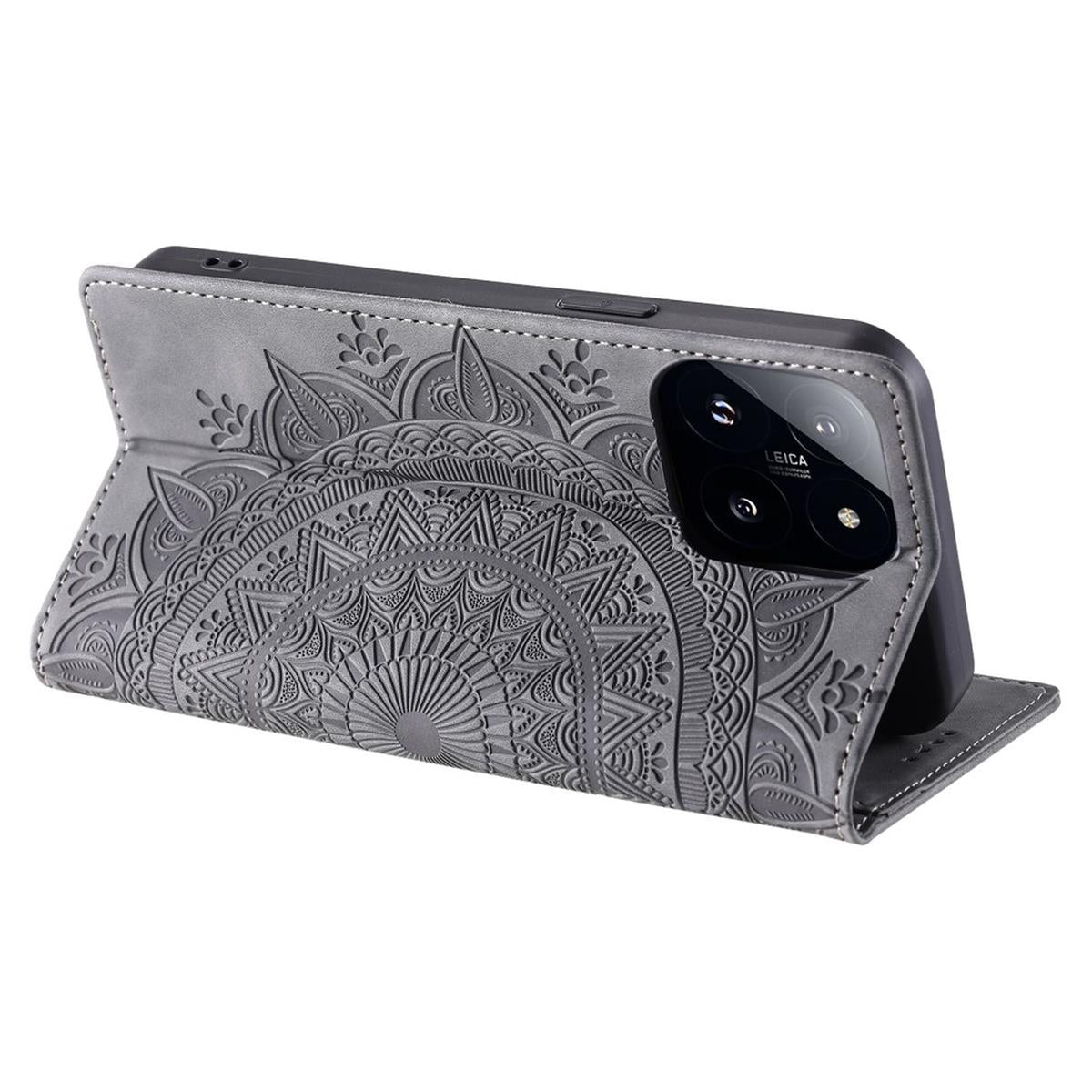 Hülle für Xiaomi 14 Handyhülle Flip Case Cover Schutz Tasche Etui Mandala Grau