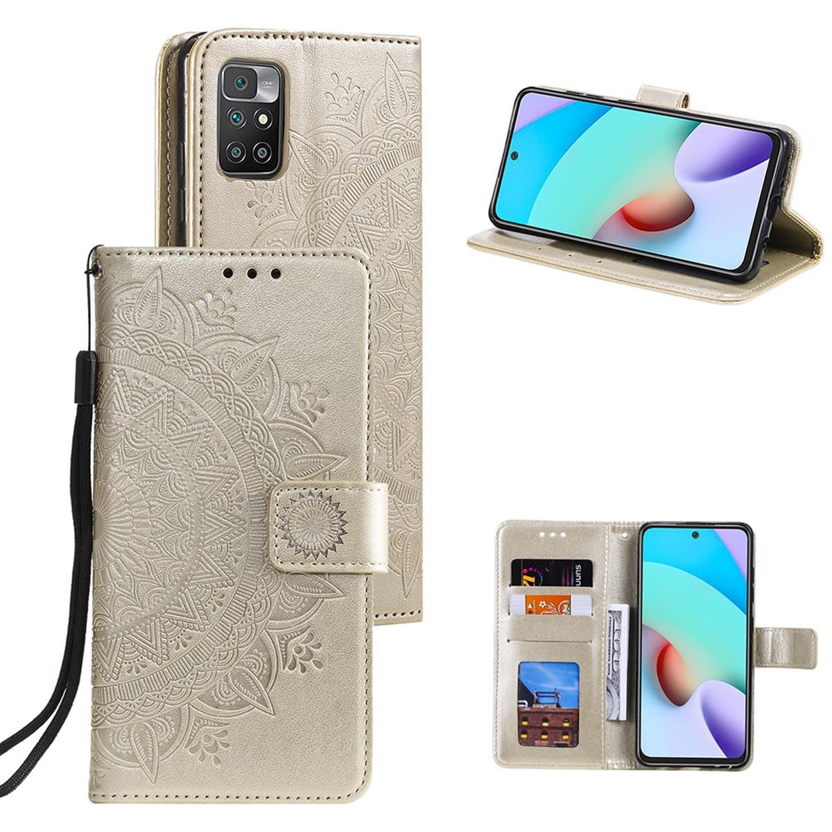 Hülle für Xiaomi Redmi 10/10 Prime Handy Tasche Flip Case Cover Mandala Gold