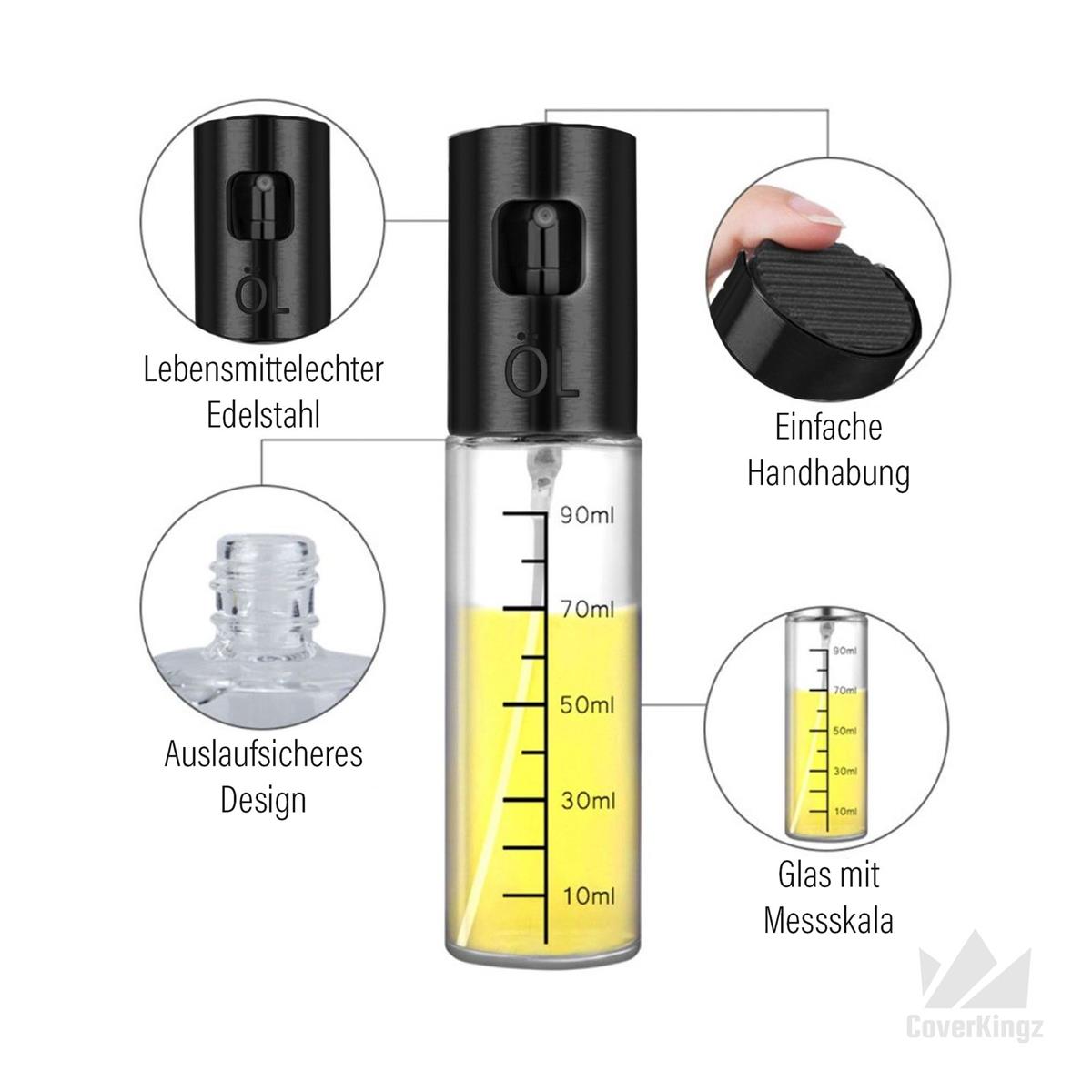 Ölsprüher für Speiseöl Öl Sprühflasche Ölzerstäuber Oil Sprayer Ölspender Schwarz