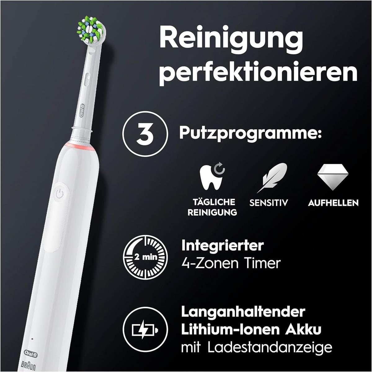 Oral-B Pro Series 3 Elektrische Zahnbürste/Electric Toothbrush, 1 Aufsteckbürste, 3 Putzmodi und visuelle 360° Andruckkontrolle für Zahnpflege, Reiseetui, Special Edition, Designed by Braun, white