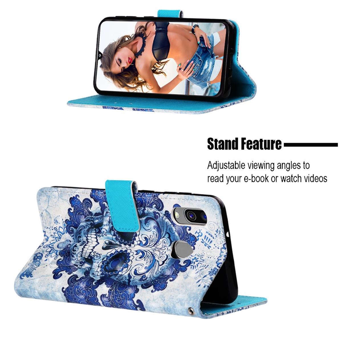 Hülle für Samsung Galaxy A40 Handyhülle Tasche Cover Motiv Case Totenkopf blau