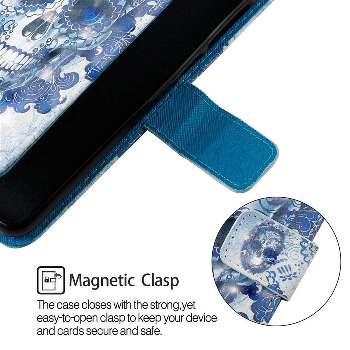 Hülle für Samsung Galaxy A40 Handyhülle Tasche Cover Motiv Case Totenkopf blau