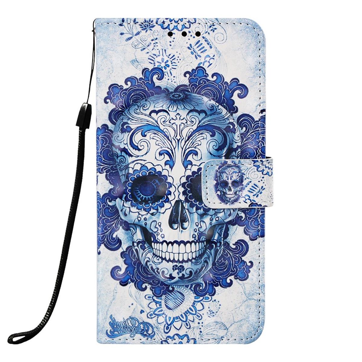 Hülle für Samsung Galaxy A40 Handyhülle Tasche Cover Motiv Case Totenkopf blau