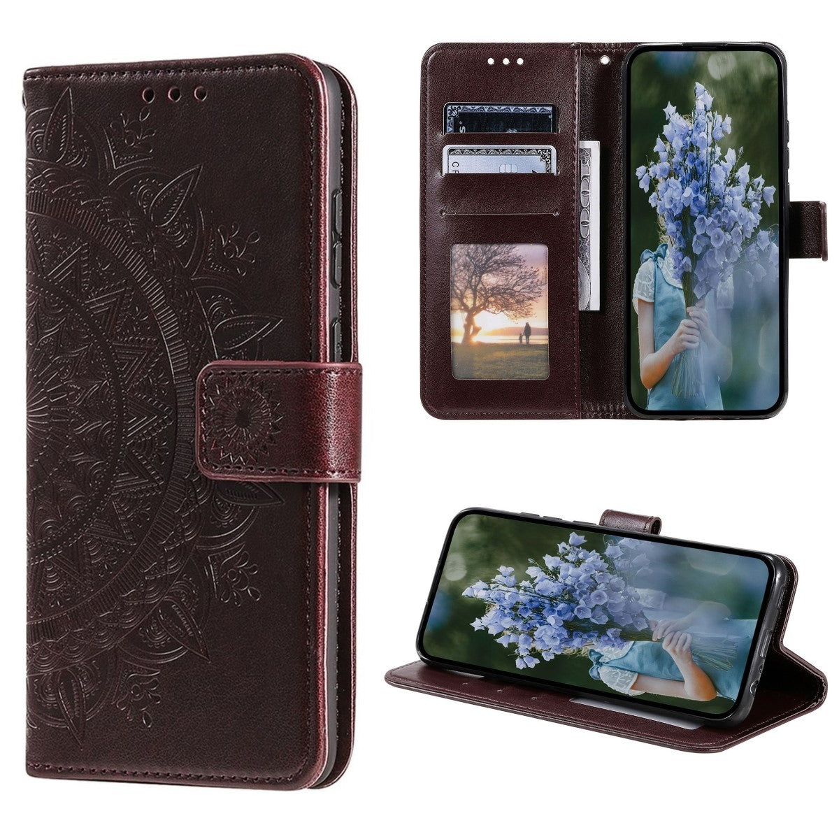 Hülle für Apple iPhone 14 Handyhülle Flip Case Cover Handy Etui Mandala Braun