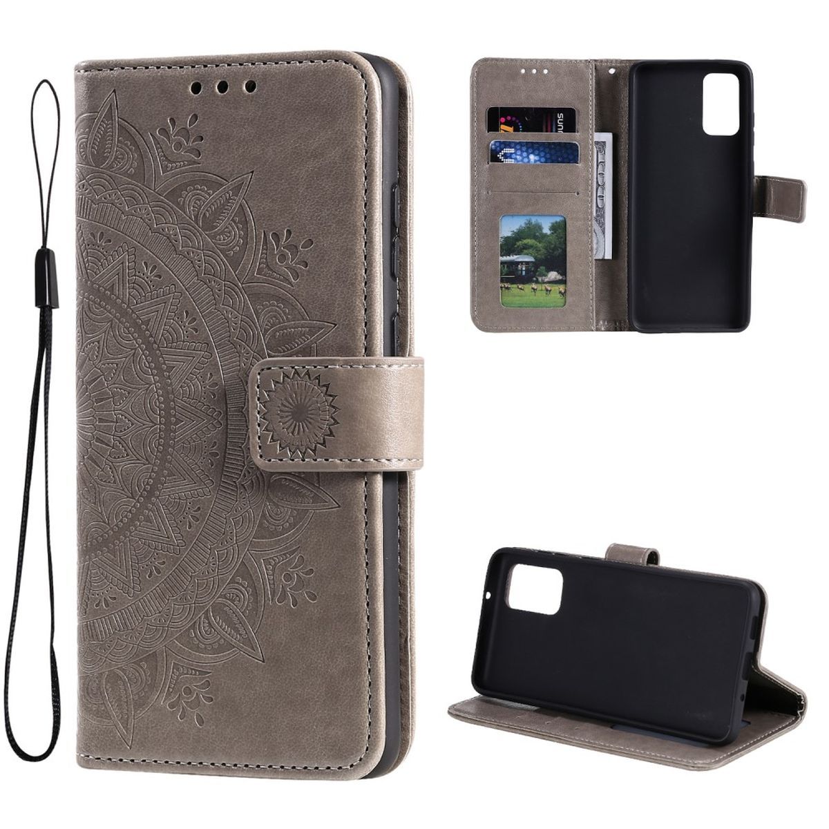 Hülle für Samsung Galaxy M13/M23 5G Handyhülle Flip Case Cover Etui Mandala Grau