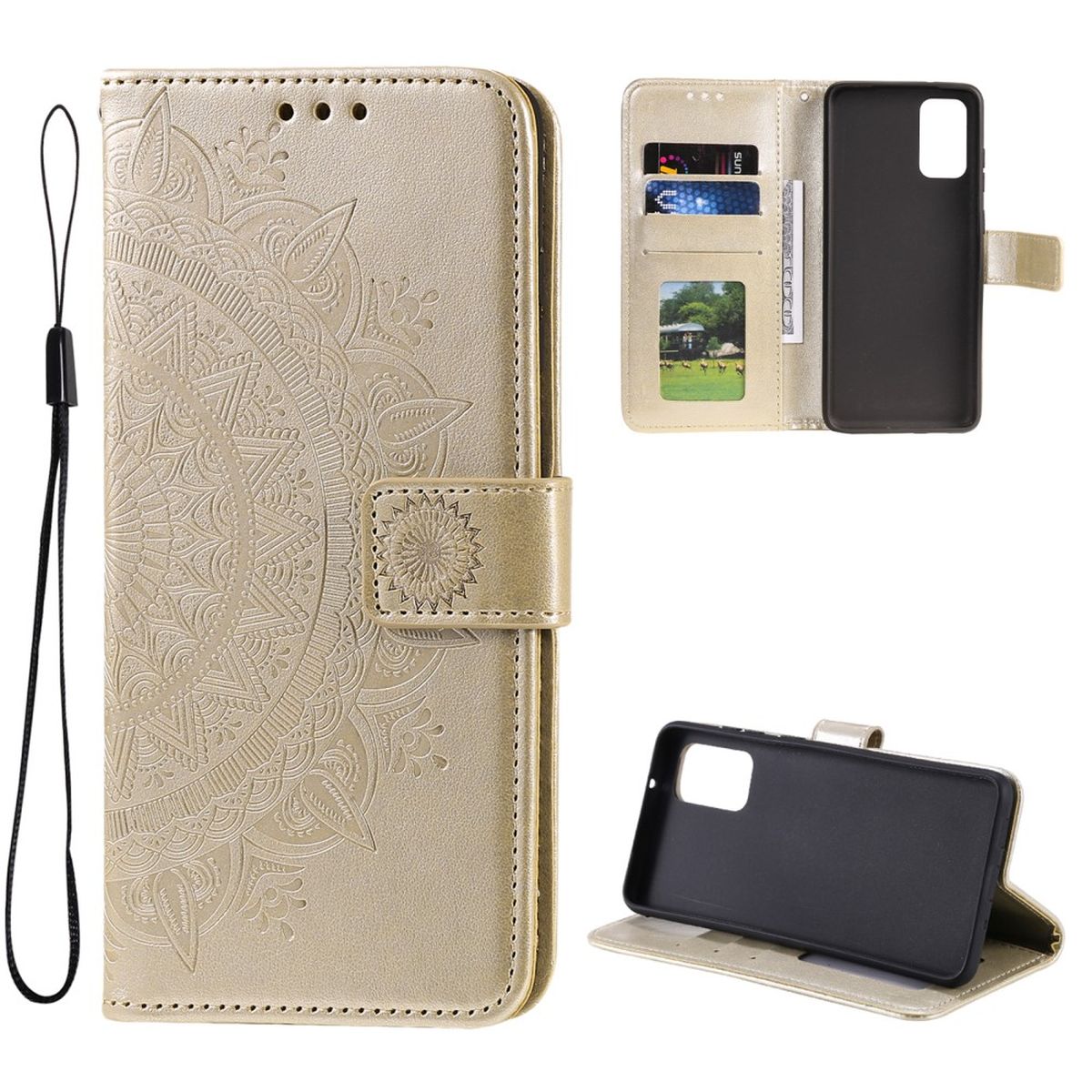 Hülle für Samsung Galaxy A13 5G/A04s Handyhülle Flip Case Tasche Mandala Gold