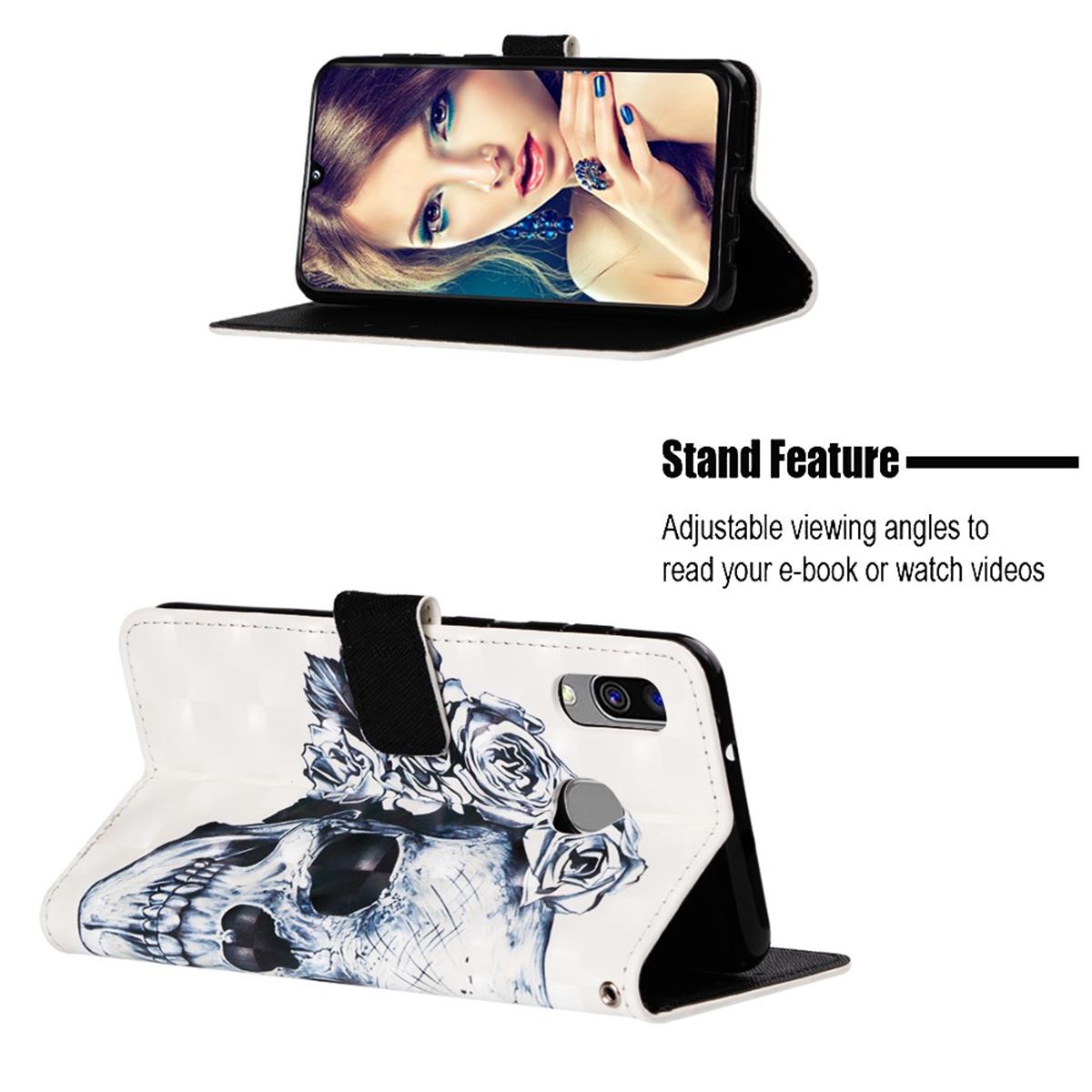 Hülle für Samsung Galaxy A40 Handyhülle Case Etui Cover Motiv Totenkopf schwarz