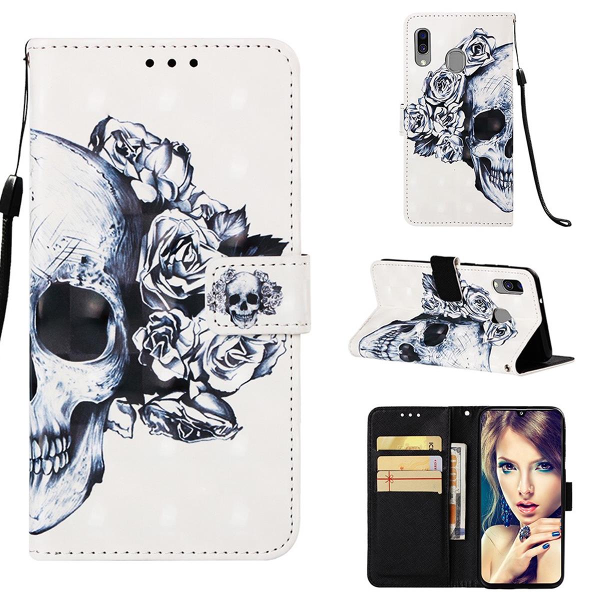 Hülle für Samsung Galaxy A40 Handyhülle Case Etui Cover Motiv Totenkopf schwarz