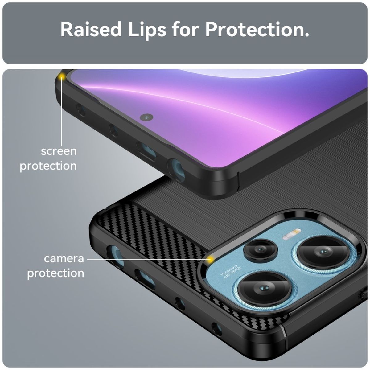 Hülle für Xiaomi Poco F5 5G/Redmi Note 12 Turbo Handy Silikon Cover Carbonfarben