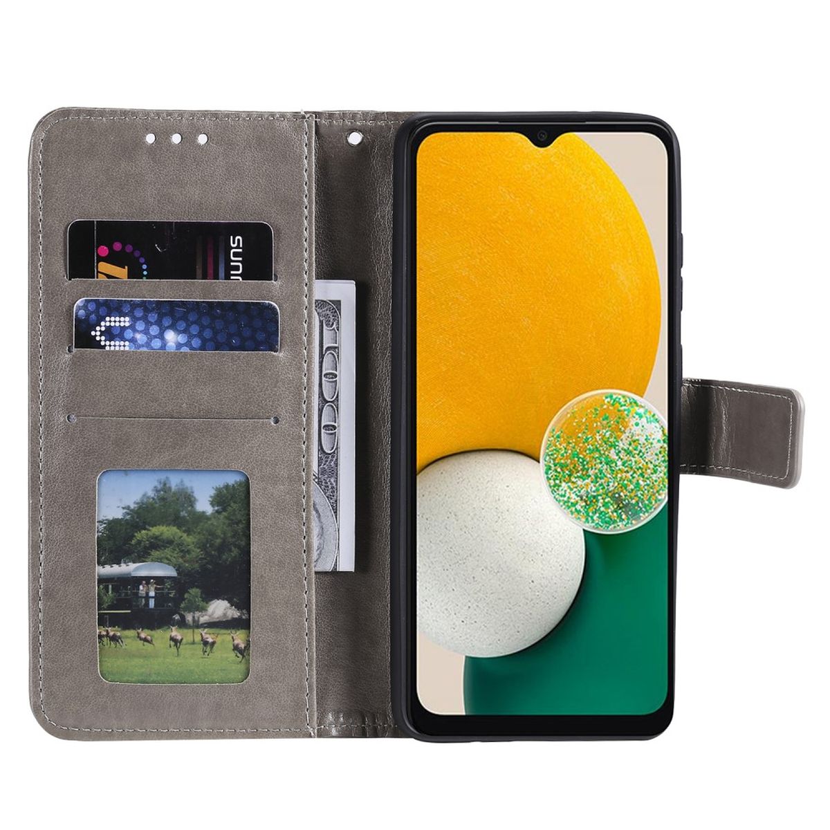 Hülle für Samsung Galaxy A13 4G Handyhülle Flip Case Cover Tasche Mandala Grau