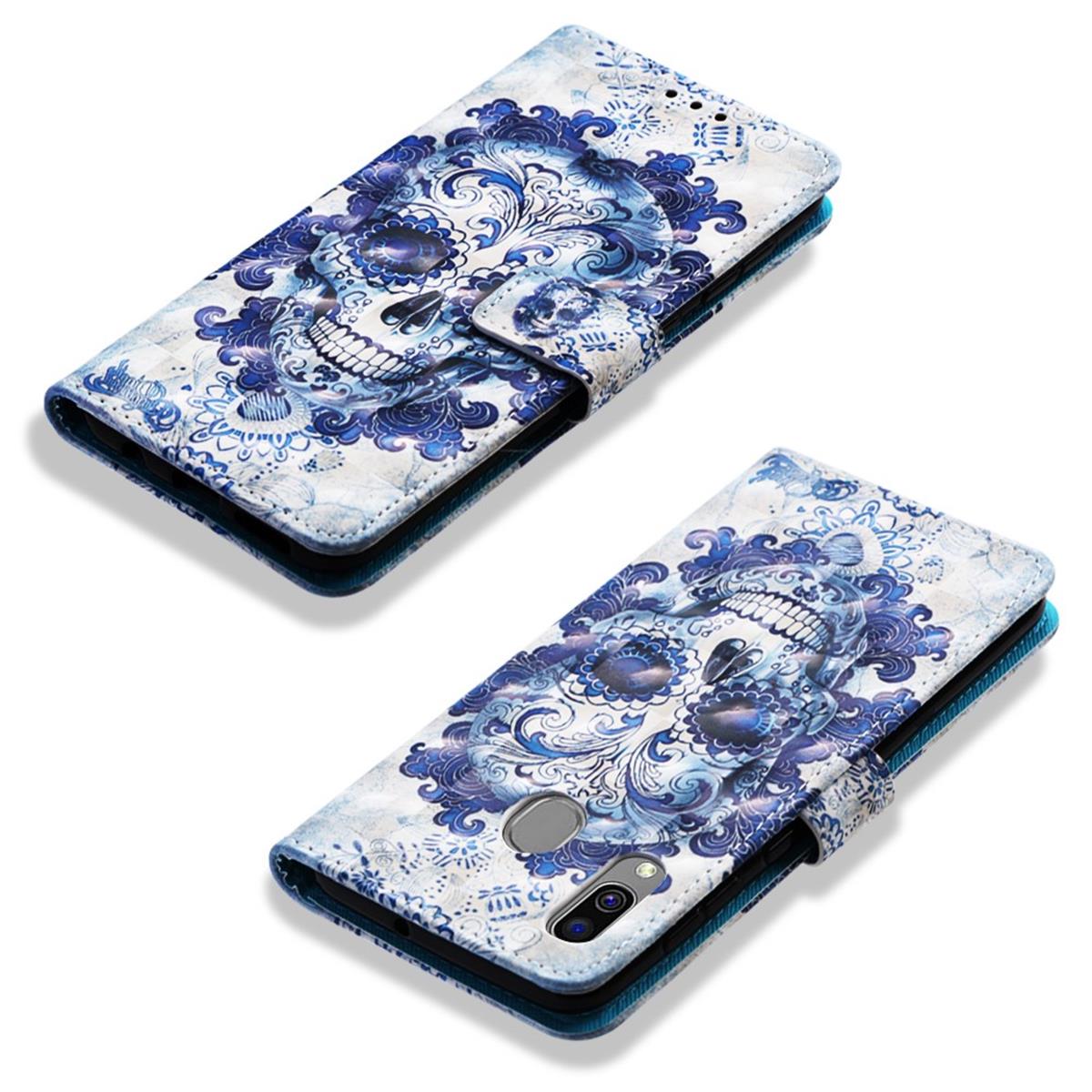 Hülle für Samsung Galaxy A40 Handyhülle Tasche Cover Motiv Case Totenkopf blau