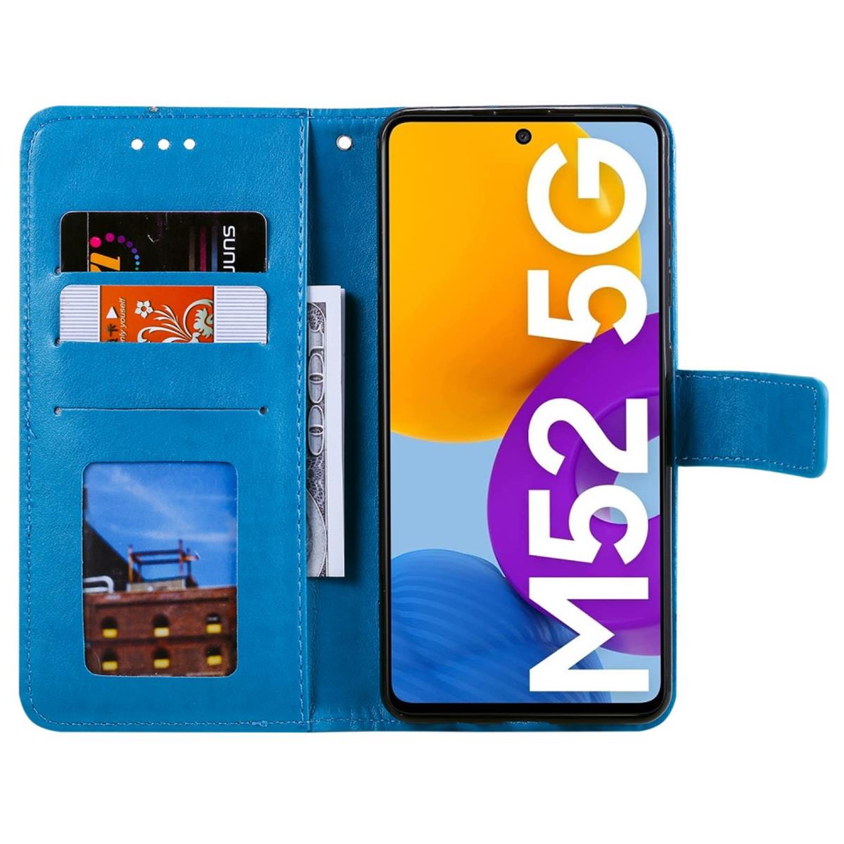 Hülle für Samsung Galaxy M52 5G Handyhülle Flip Case Cover Etui Mandala Blau