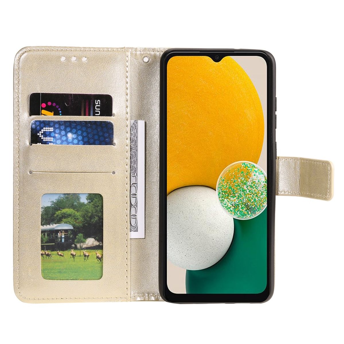 Hülle für Samsung Galaxy A13 5G/A04s Handyhülle Flip Case Tasche Mandala Gold