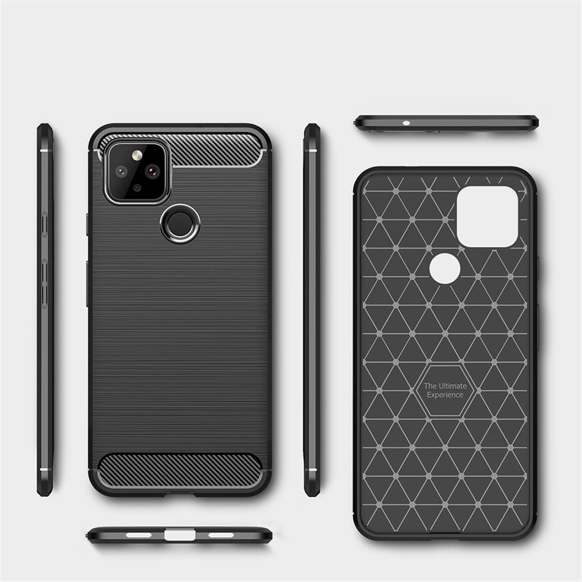 Google Pixel 5 Handyhülle Silikon Case Cover Tasche Bumper Etui Carbonfarben
