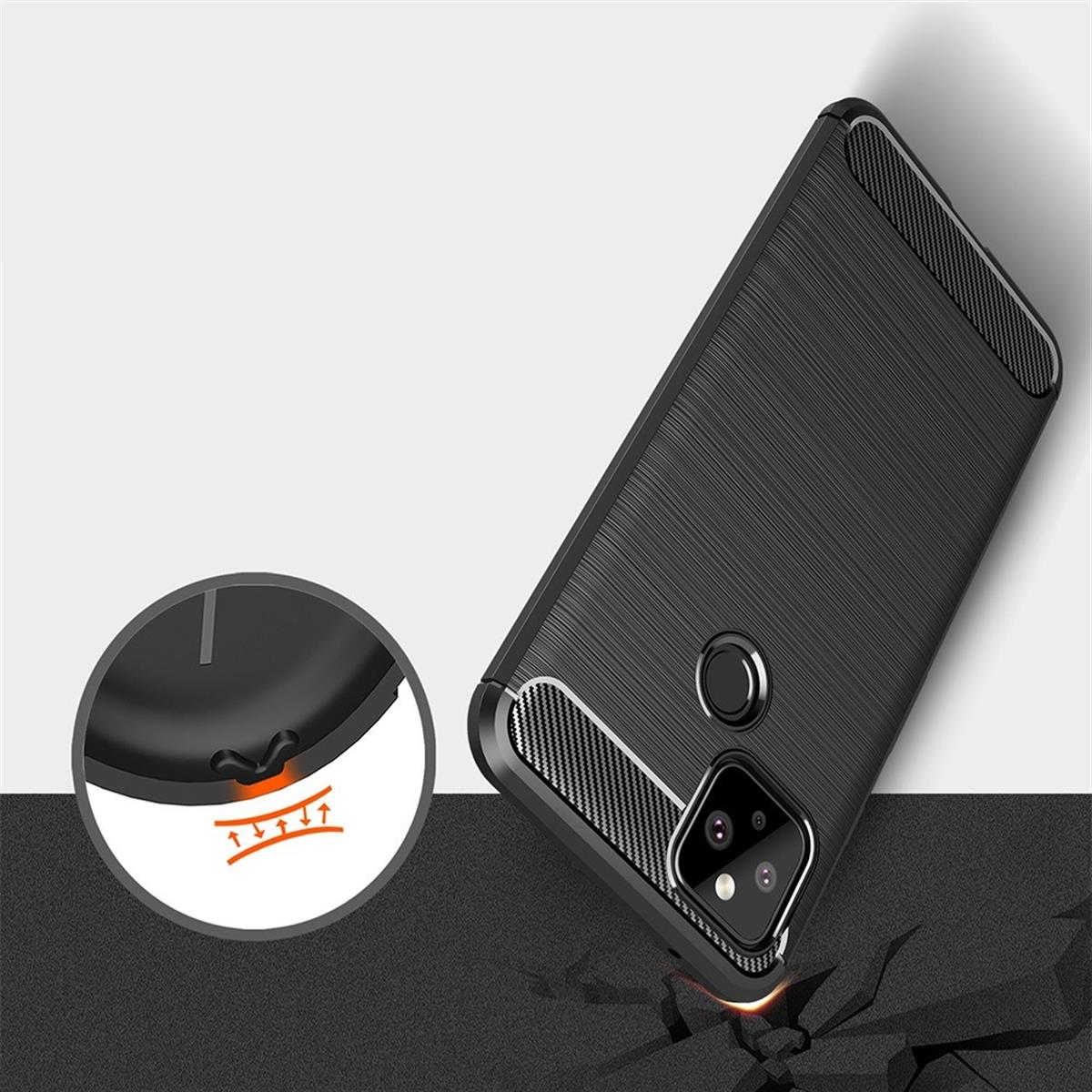 Google Pixel 5 Handyhülle Silikon Case Cover Tasche Bumper Etui Carbonfarben