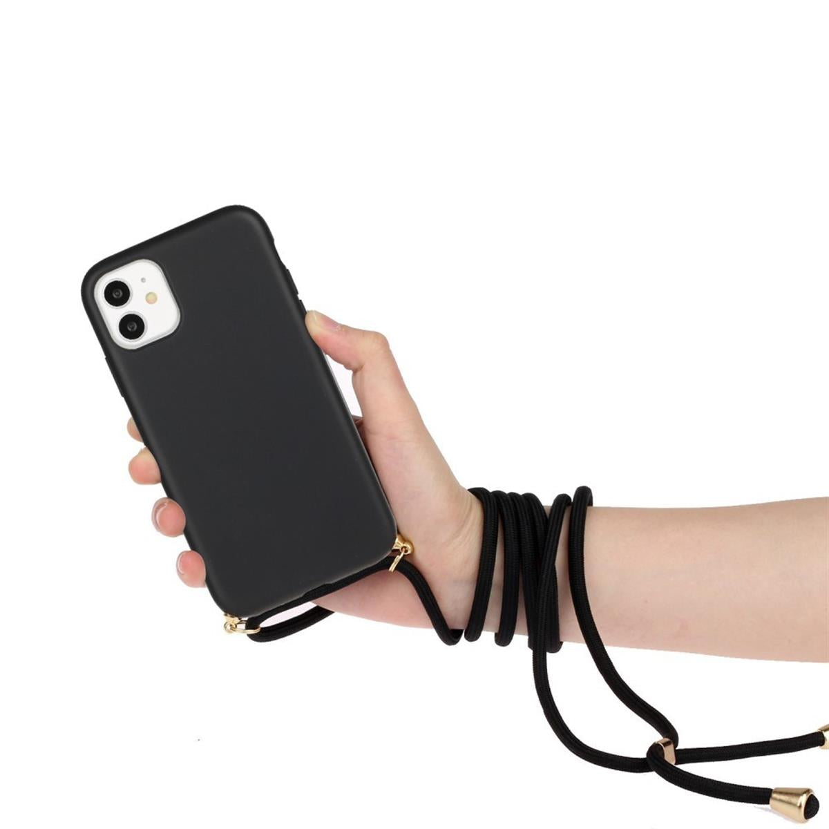 Hülle für Apple iPhone 11 Handyhülle Band Handykette Kordel Schnur Umhängetasche Schwarz