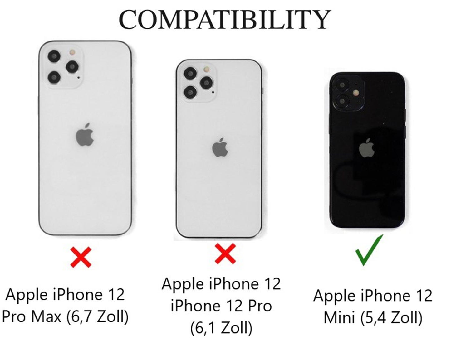 Hülle für Apple iPhone 12 Mini Handyhülle Case Handy Kette Cover Kordel Schnur Schwarz