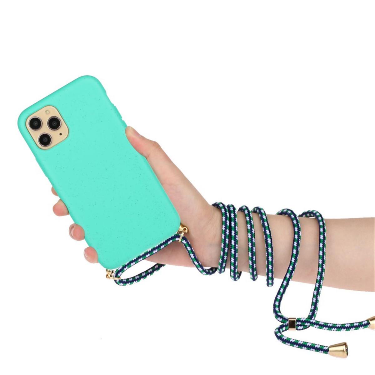 Hülle für Apple iPhone 13 Mini Handy Silikon Case Handykette Band Schnur Grün