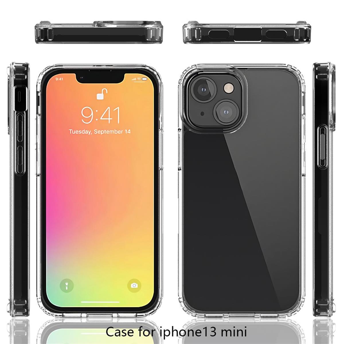 Hülle für Apple iPhone 13 Mini Handyhülle Hybrid Silikon Case Bumper Cover Klar