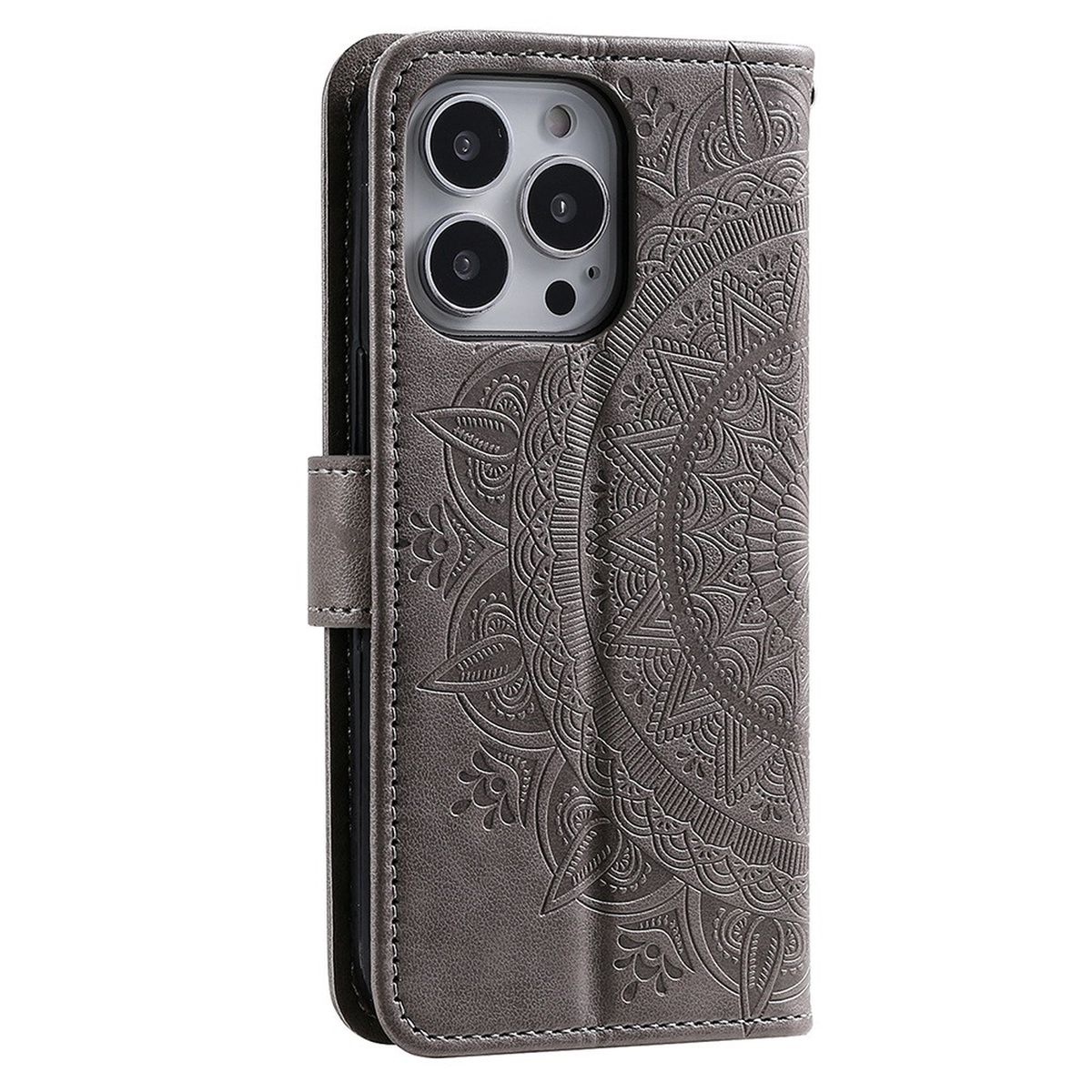 Hülle für Apple iPhone 14 Pro Max Handyhülle Flip Case Schutzhülle Mandala Grau