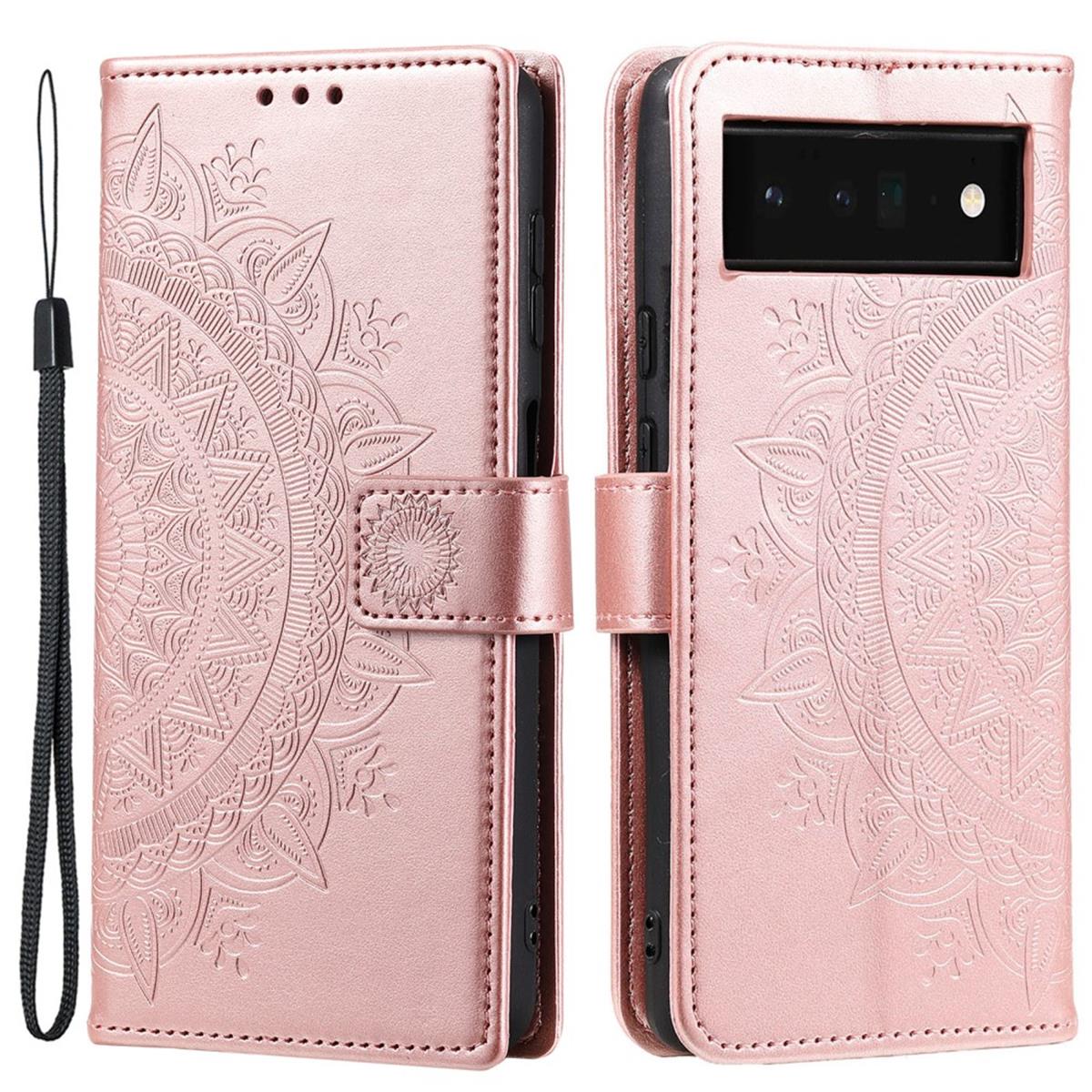 Hülle für Google Pixel 6 Pro Handyhülle Tasche Flip Case Cover Mandala Rosegold