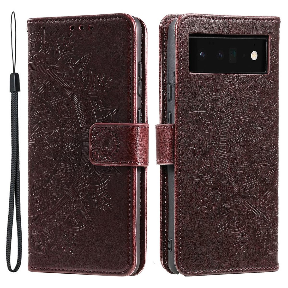 Hülle für Google Pixel 7 Handyhülle Flip Case Cover Schutzhülle Mandala Braun
