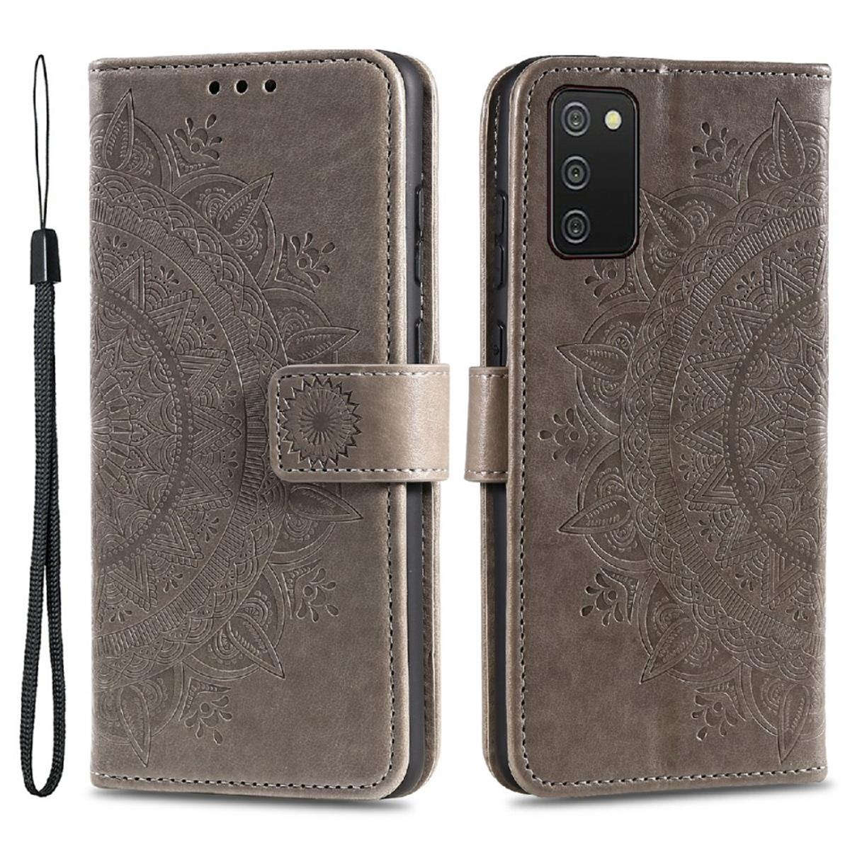 Hülle für Samsung Galaxy A03s Handy Tasche Flip Case Cover Etui Mandala Grau