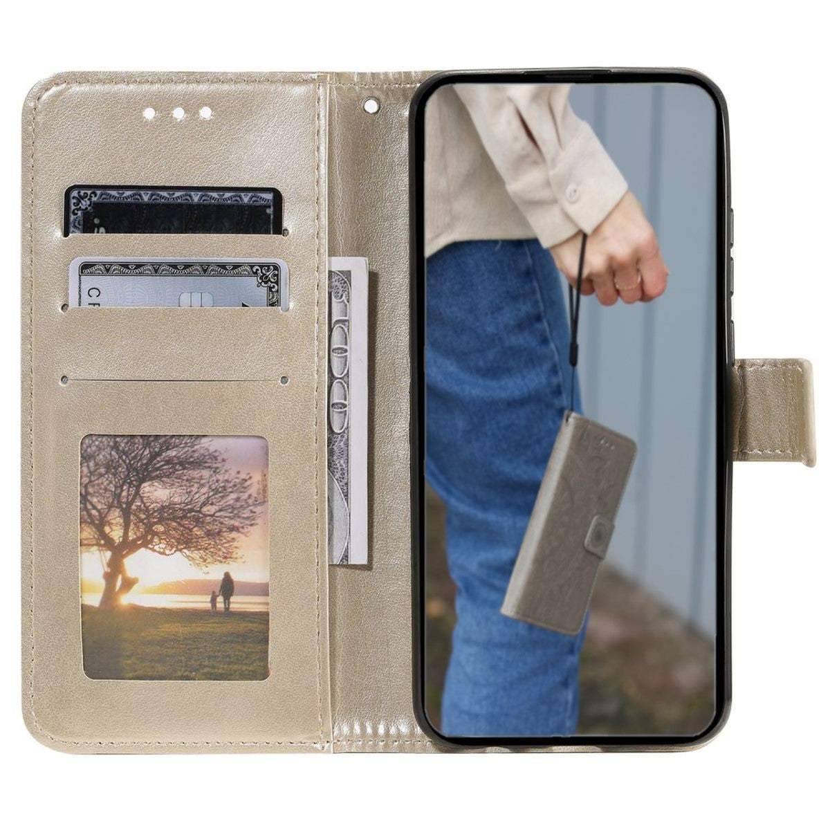 Hülle für Samsung Galaxy A14 4G/5G Handyhülle Flip Case Cover Etui Mandala Gold