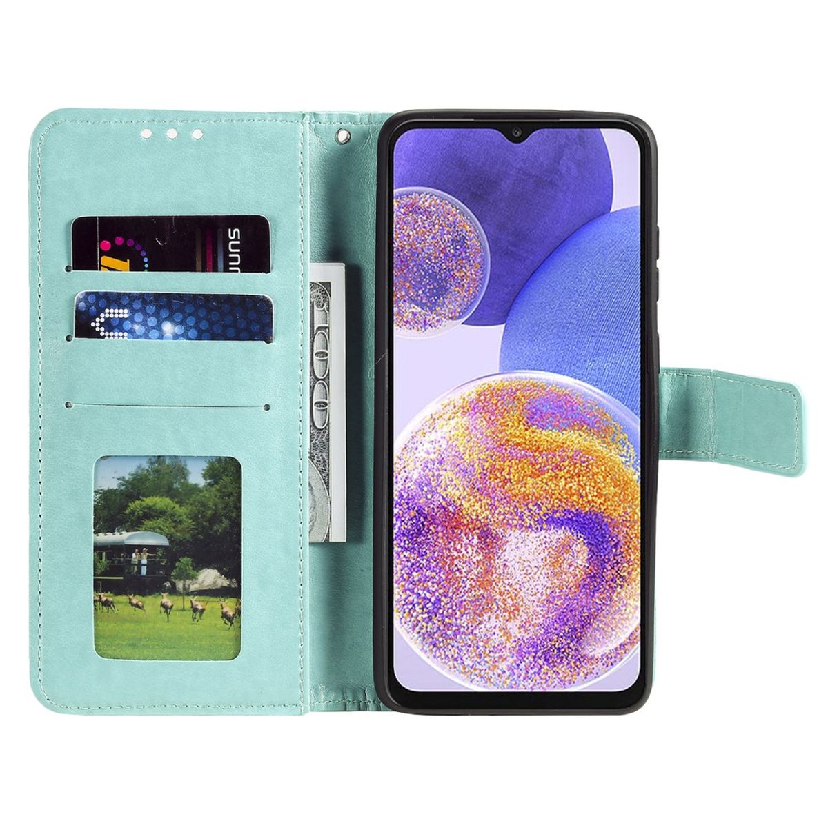 Hülle für Samsung Galaxy A23 Handyhülle Flip Case Cover Schutzhülle Mandala Grün