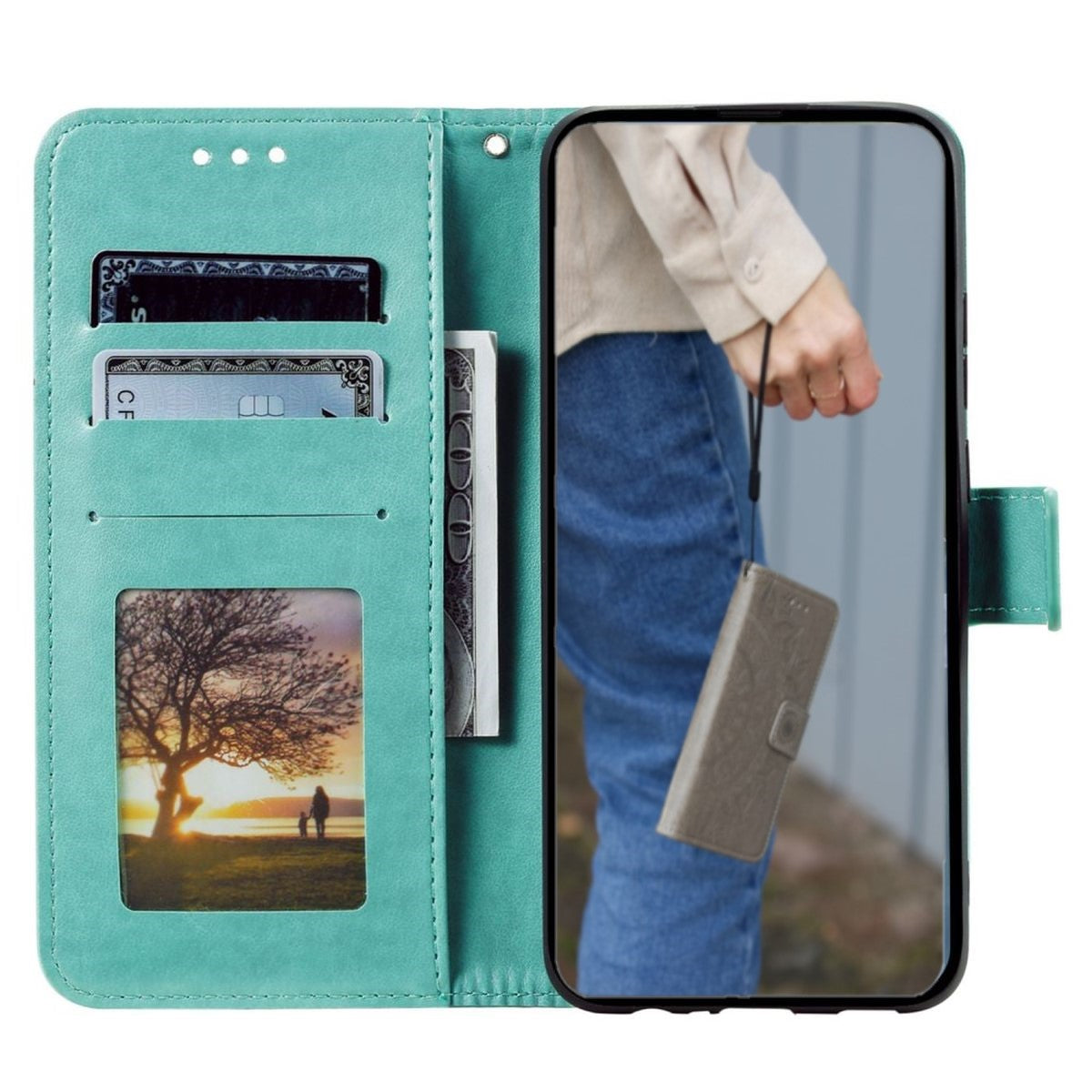 Hülle für Samsung Galaxy A34 5G Handyhülle Flip Case Cover Etui Mandala Grün