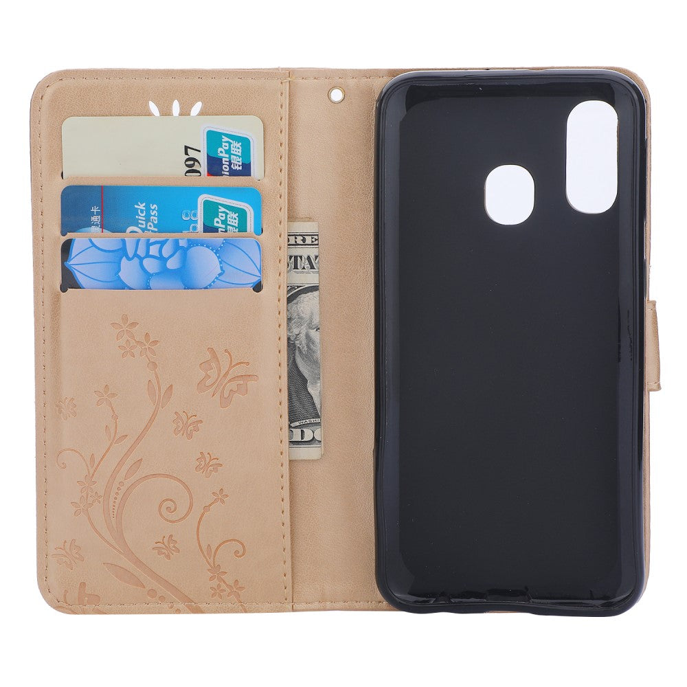 Hülle für Samsung Galaxy A40 Handyhülle Flip Case Schutz Tasche Etui Schmetterling Gold