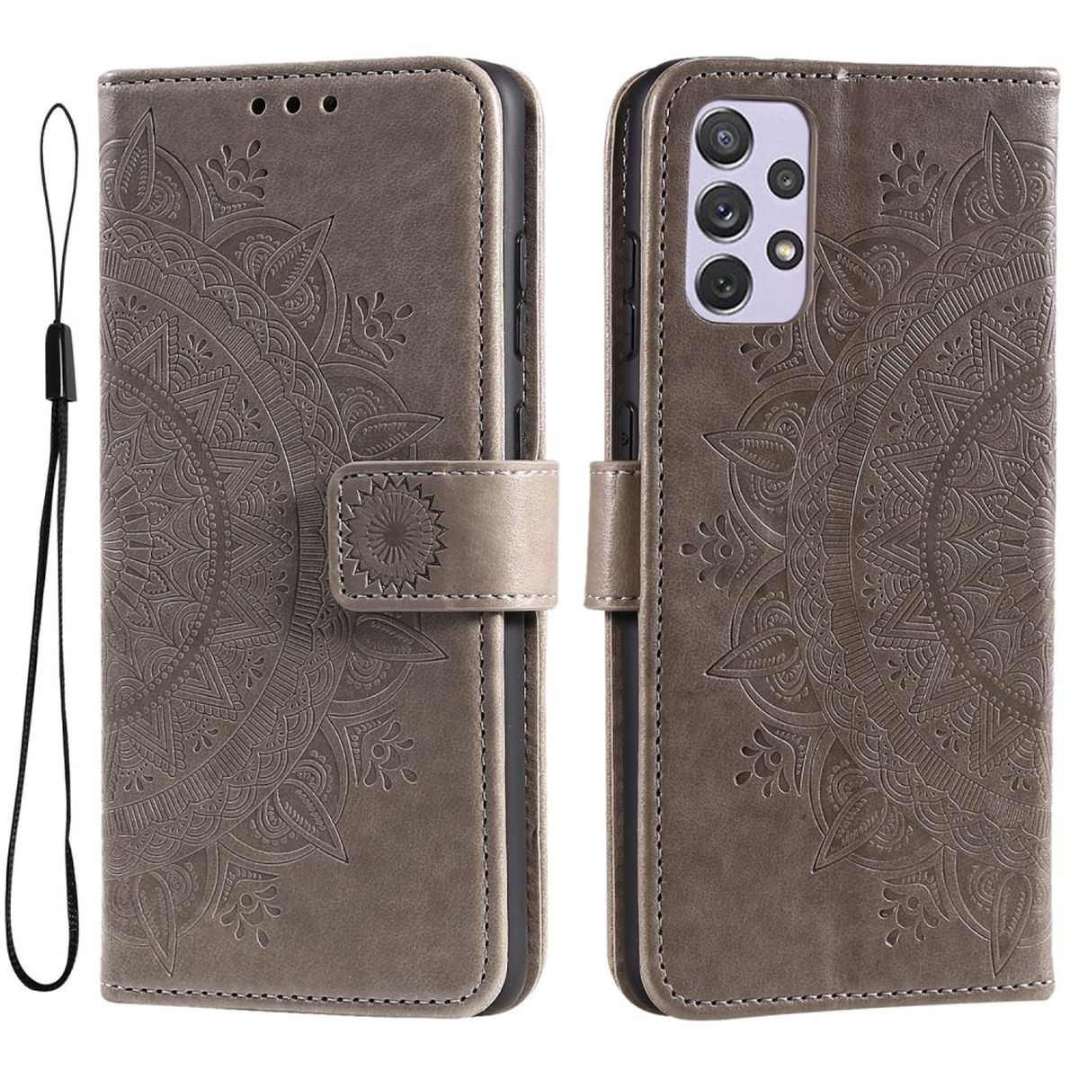 Hülle für Samsung Galaxy A73 5G Handyhülle Flip Case Cover Tasche Mandala Grau